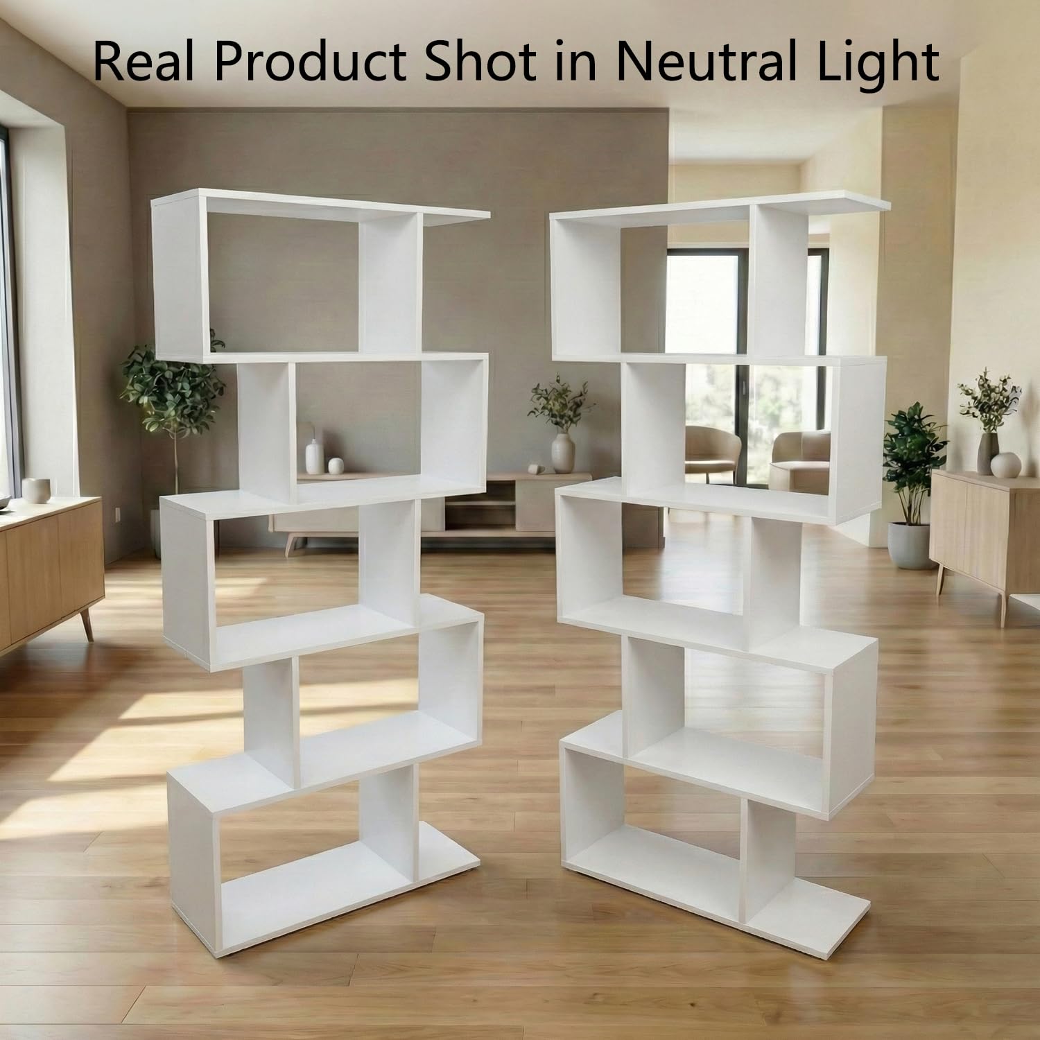 5-Tier S-Shaped Bookcase Set of 2 White