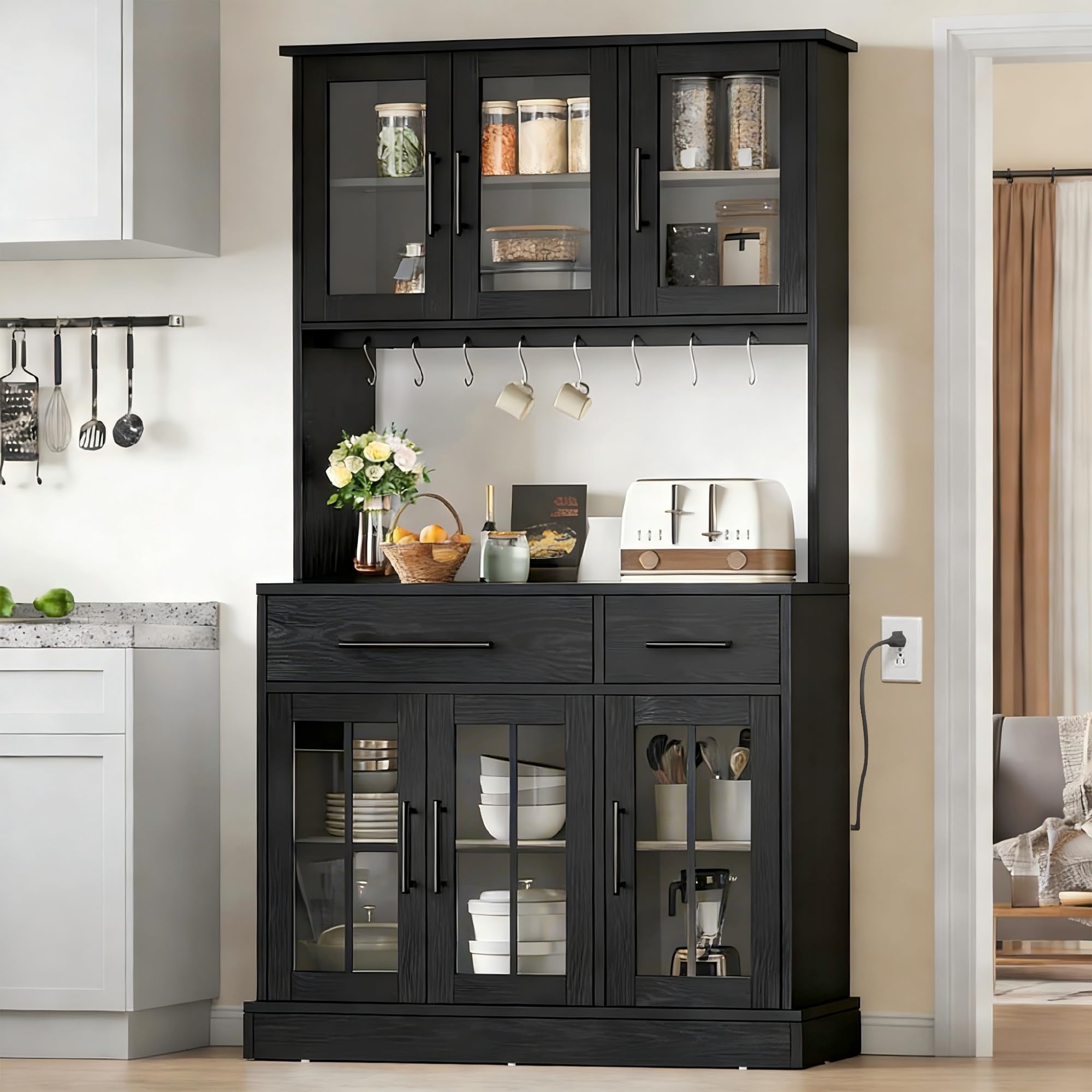 Kitchen Pantry Storage Cabinet with Power Outlet