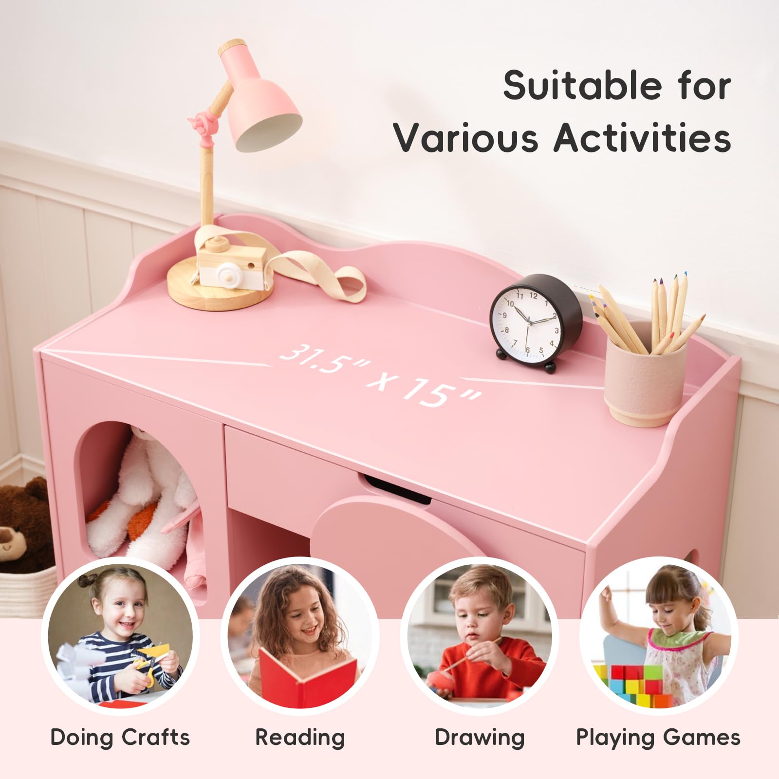 Kids Study Table and Chair Set with Storage