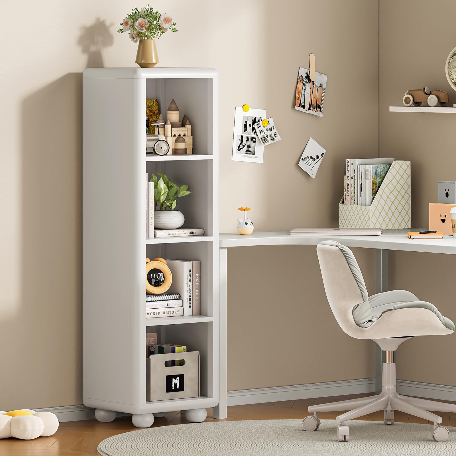 4-Tier Tall Bookshelf with Sphere Foot