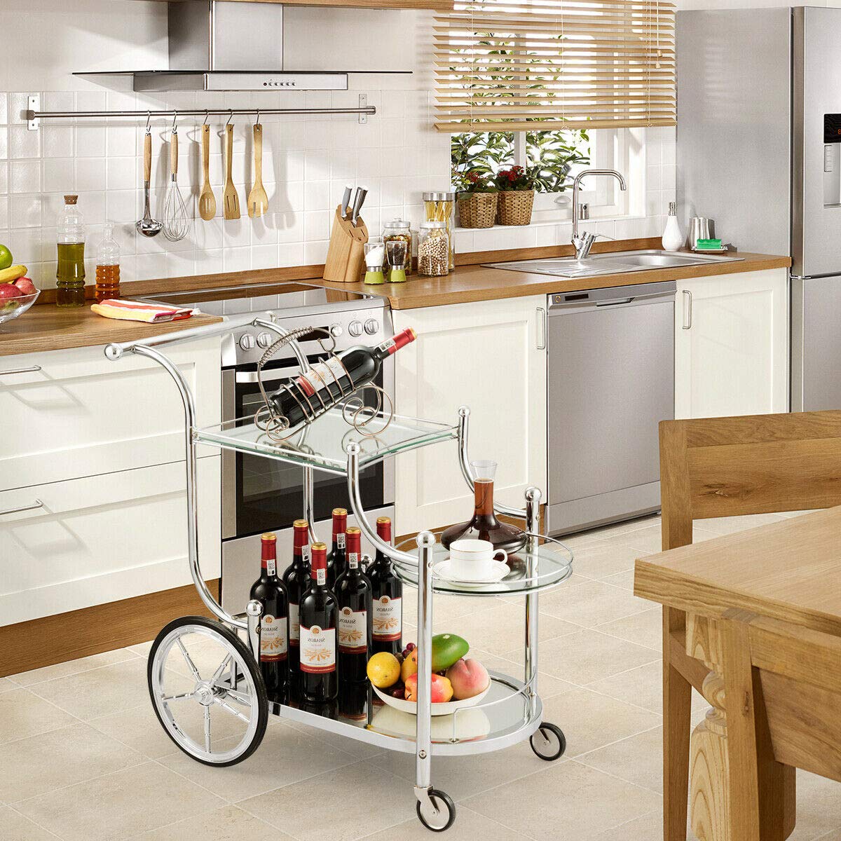 3-Tier Rolling Serving Cart with Tempered Glass