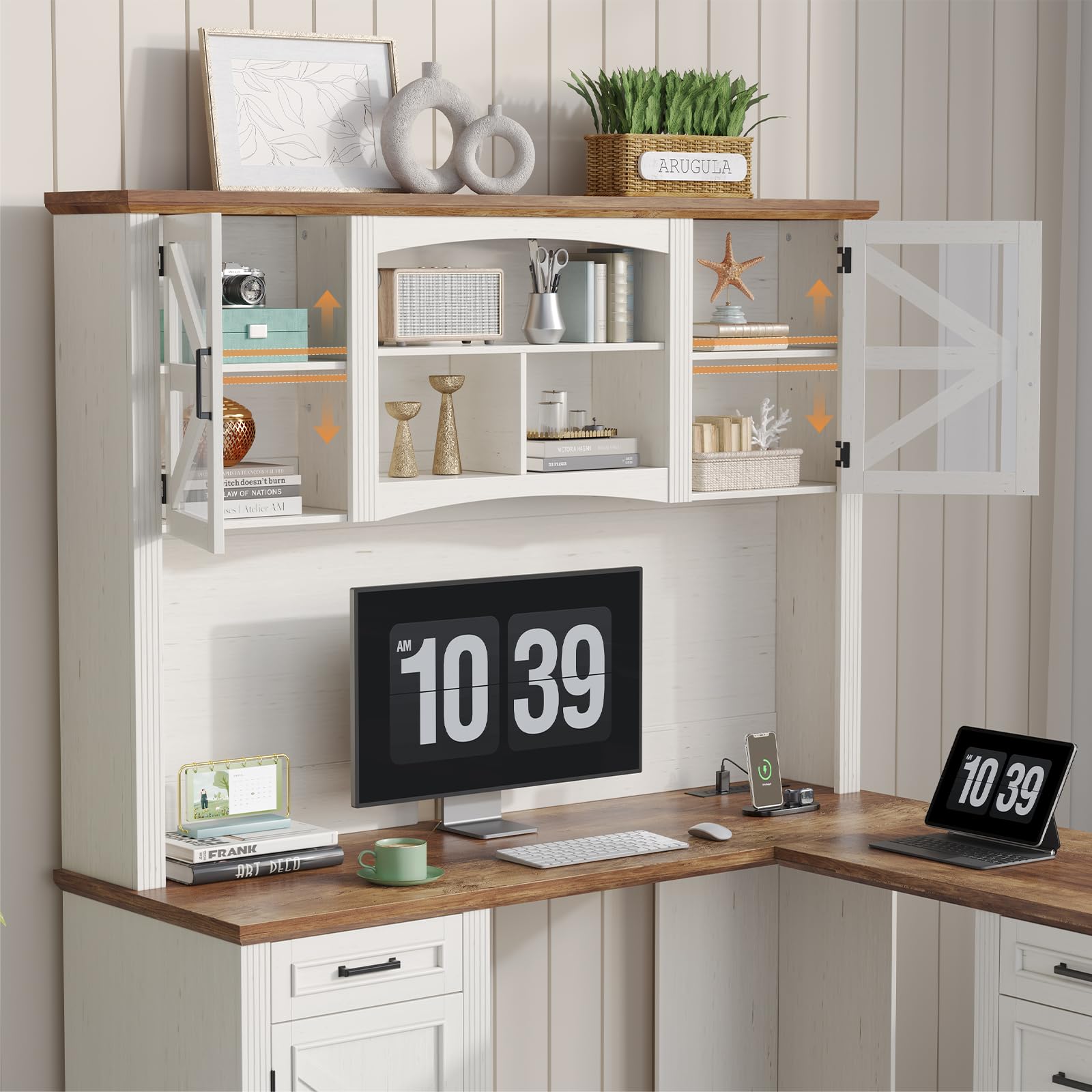 72" L-Shaped Executive Desk with Hutch and Storage Drawers