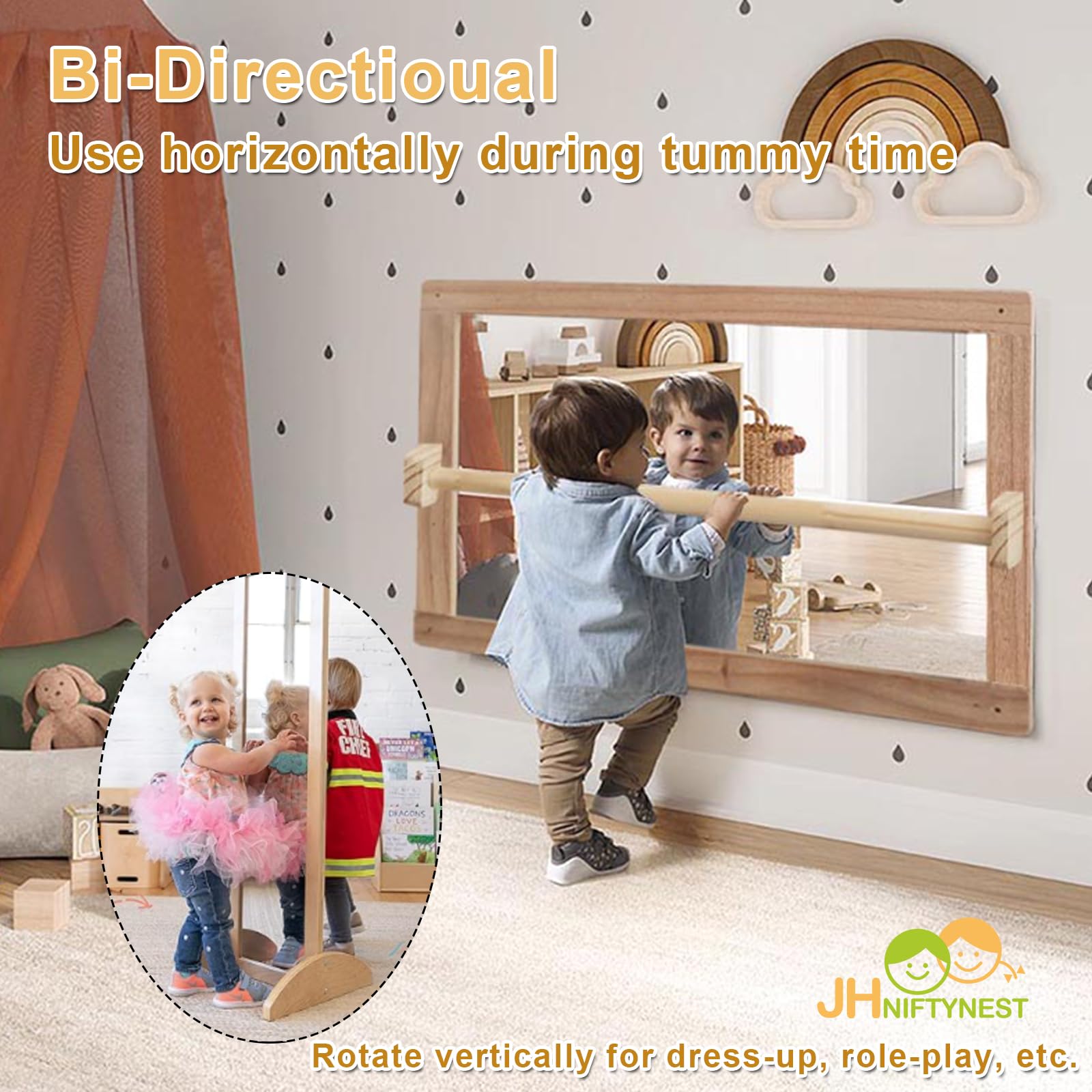 Montessori Toddler Coordination Mirror with Pull-Up Bar