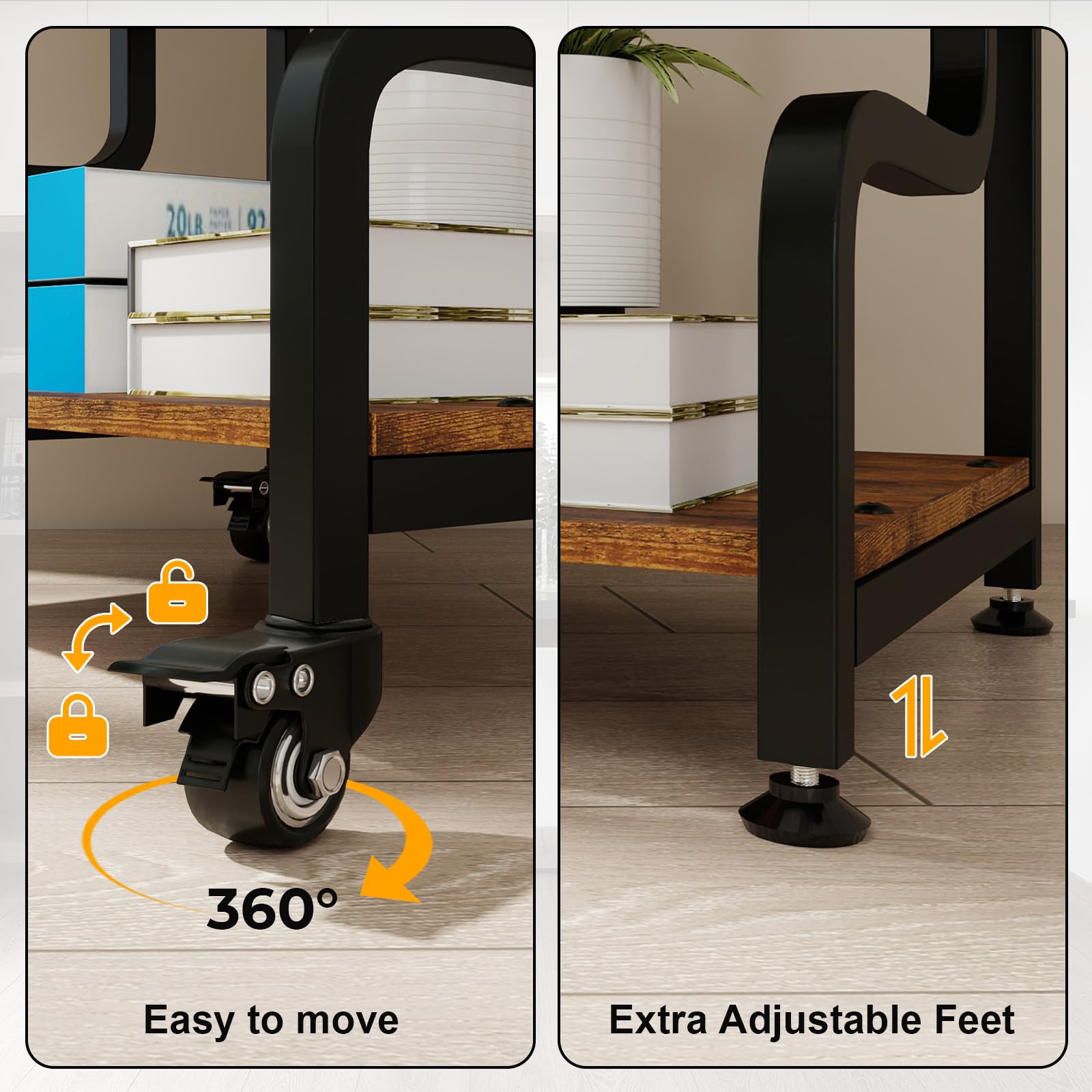 3-Tier Printer Stand with Wheels Movable Storage Cart