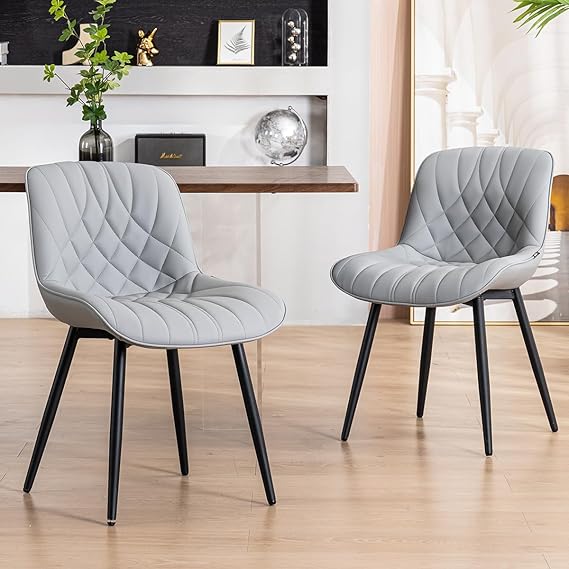 Black Dining Chairs Set of 2 - Modern Upholstered PU Leather