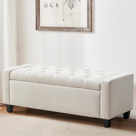 Upholstered Storage Bench with Hinge