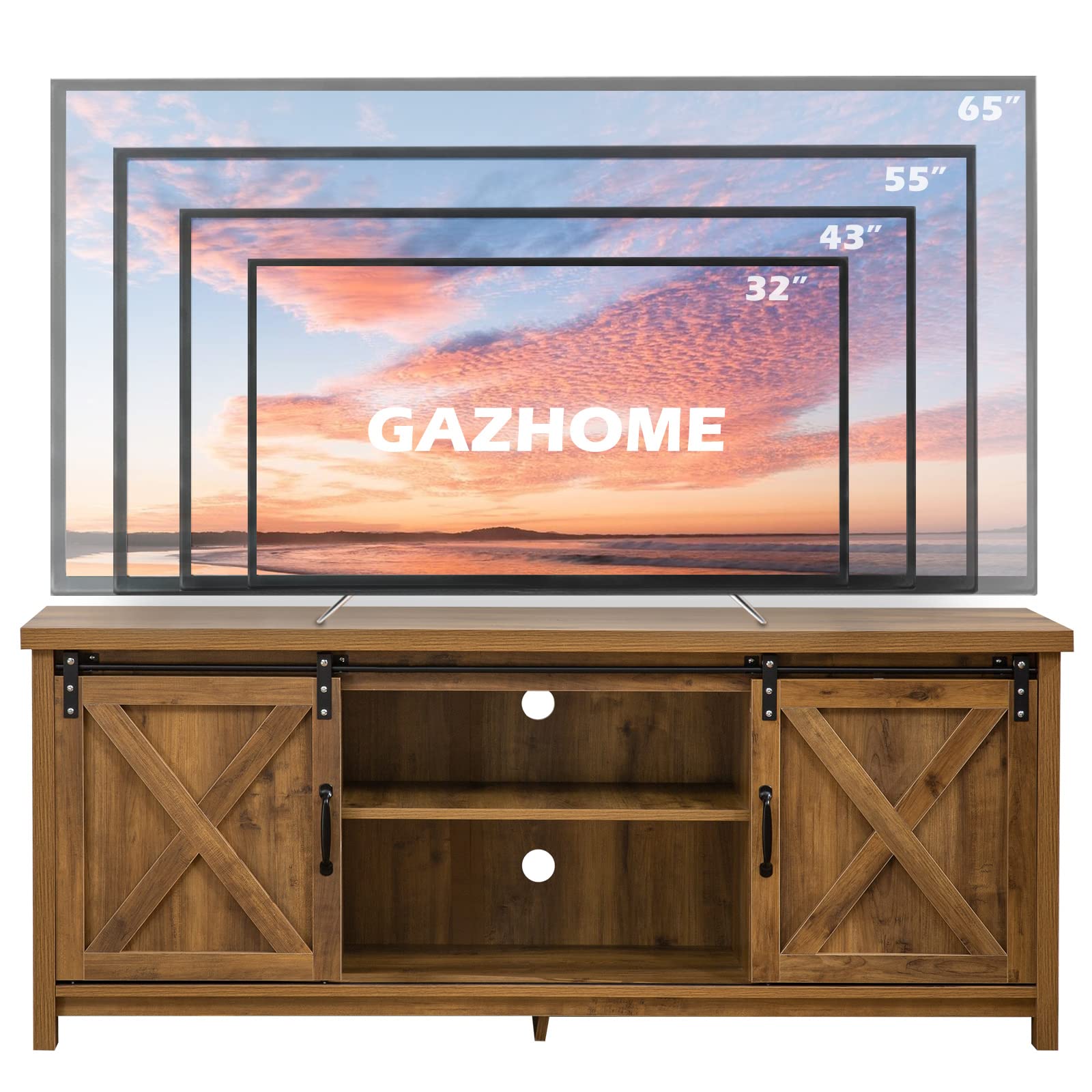 Modern Farmhouse TV Stand with Sliding Barn Doors for TVs up to 65 Inches