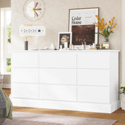 Modern White Dresser with 9 Drawers and Power Outlets