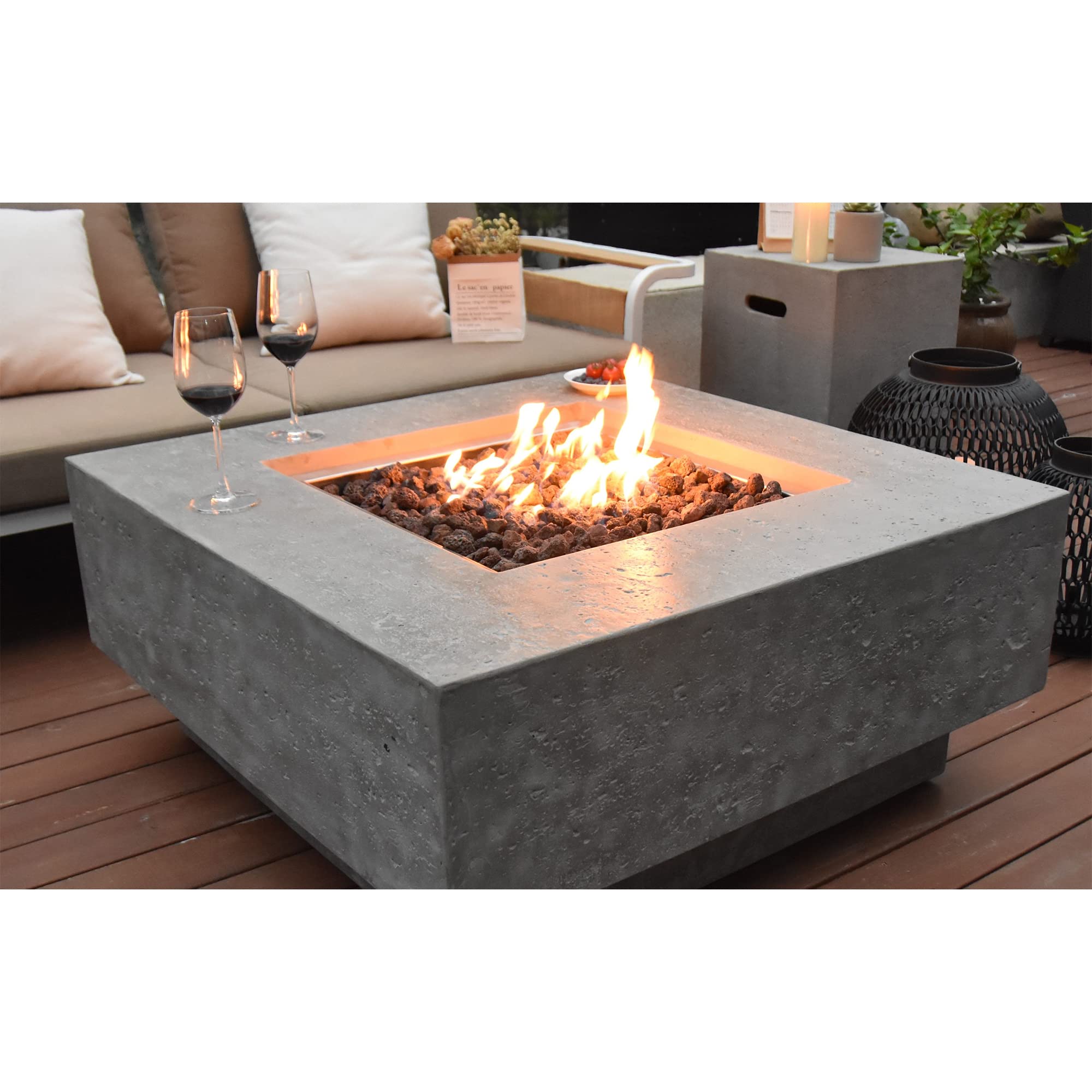 Manhattan Concrete Fire Pit 36x36 Outdoor Patio with Lava Rocks