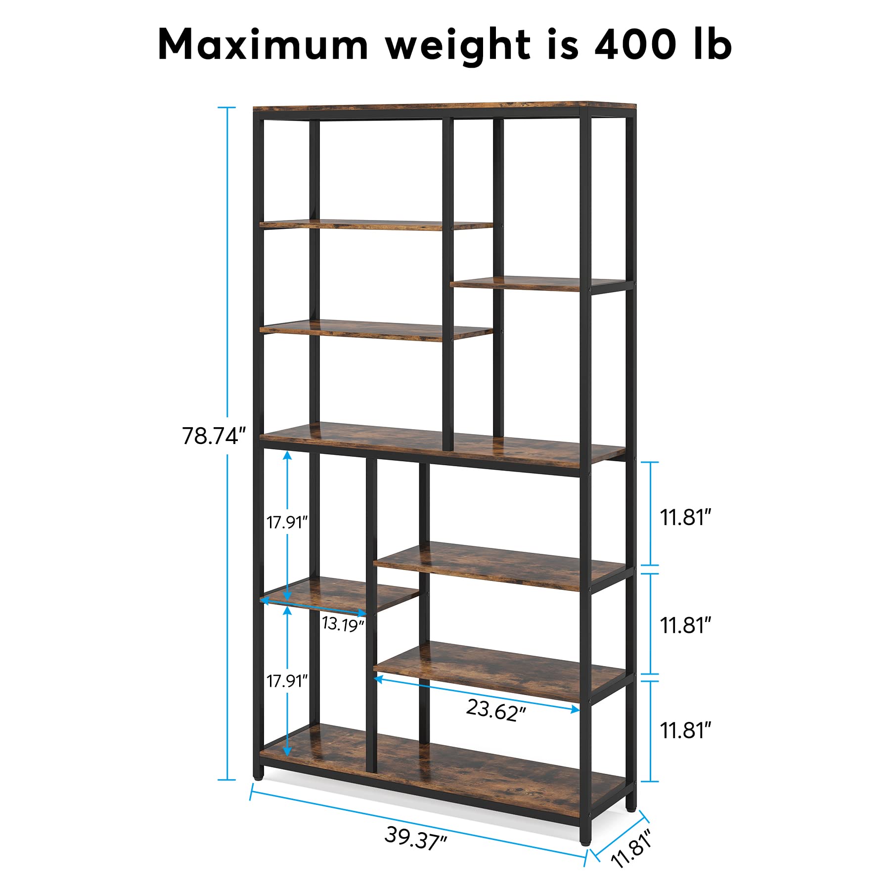 79 Inch Tall Bookshelf 8-Tier Staggered Display Shelving Unit