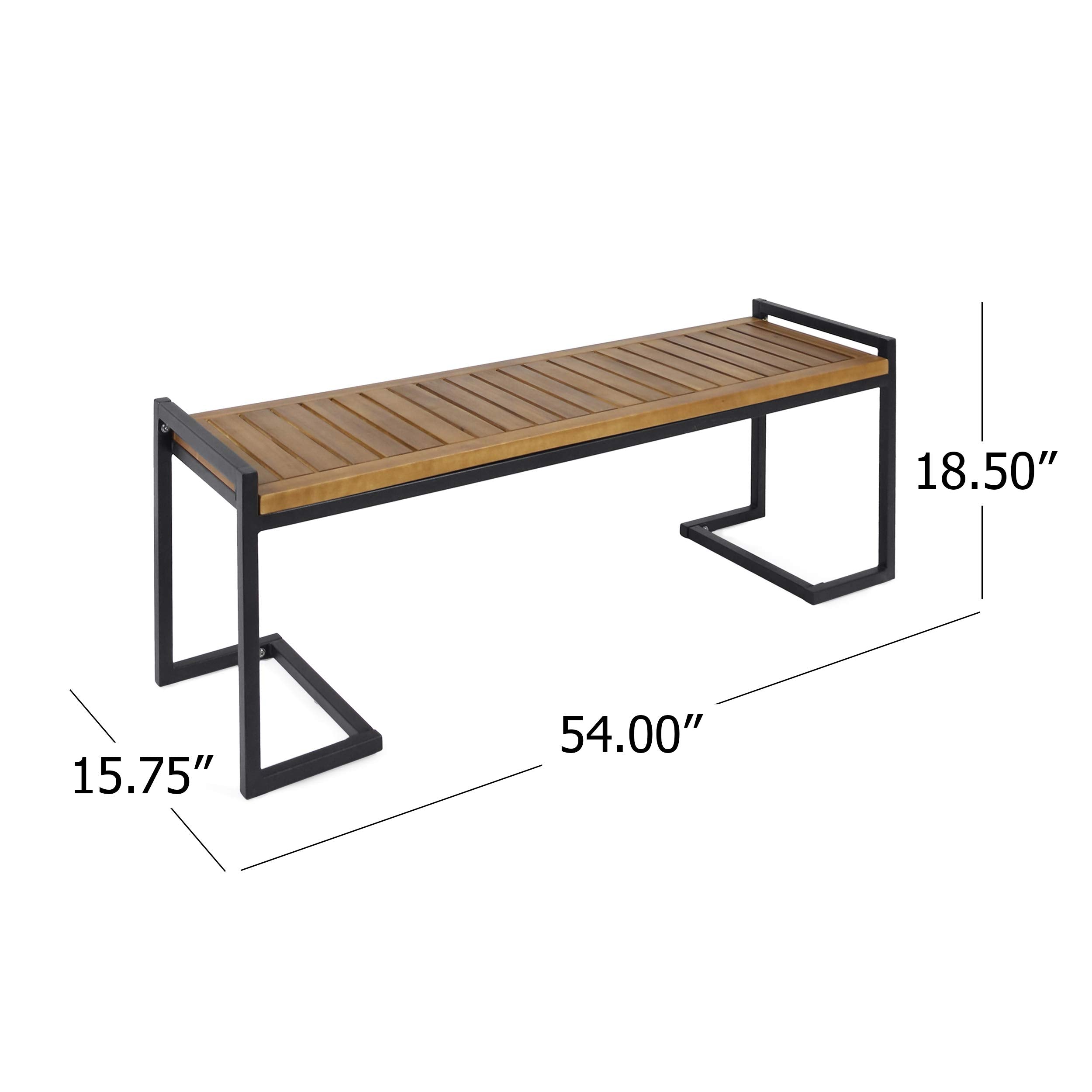 Outdoor Industrial Acacia Wood and Iron Bench