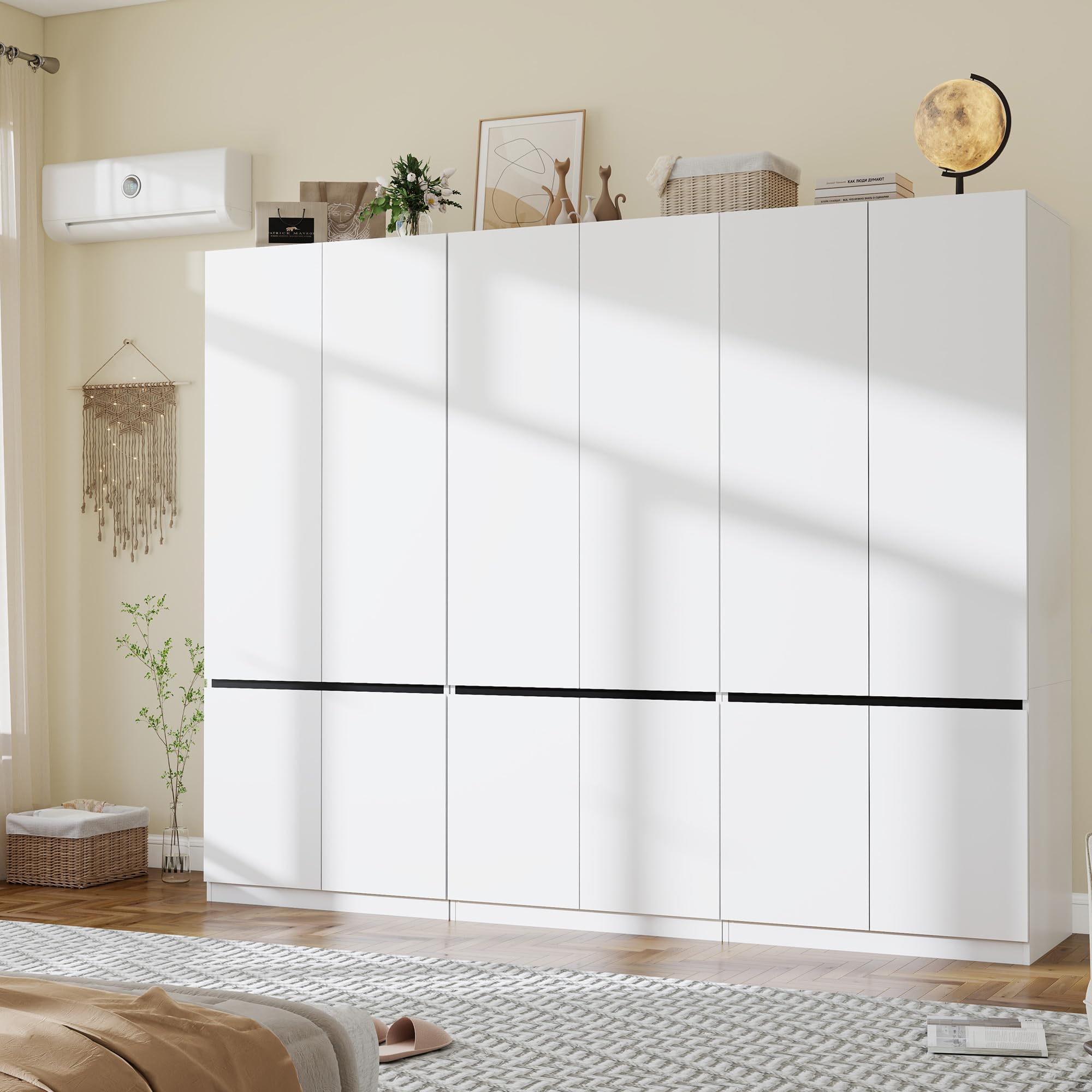 White Armoire Wardrobe Closet 6 Doors Hanging Rod
