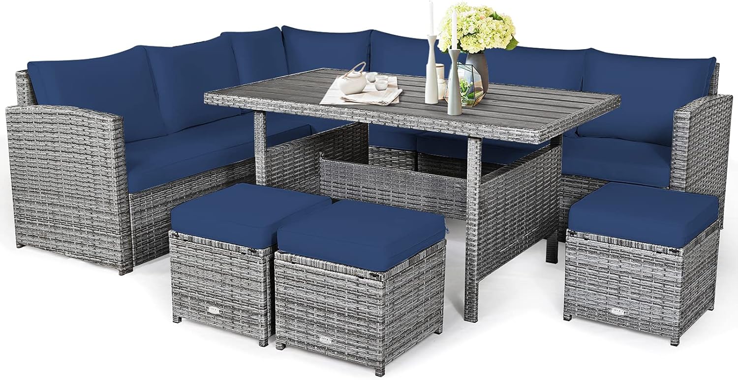 7-Piece Outdoor Rattan Sectional Sofa Set with Cushions