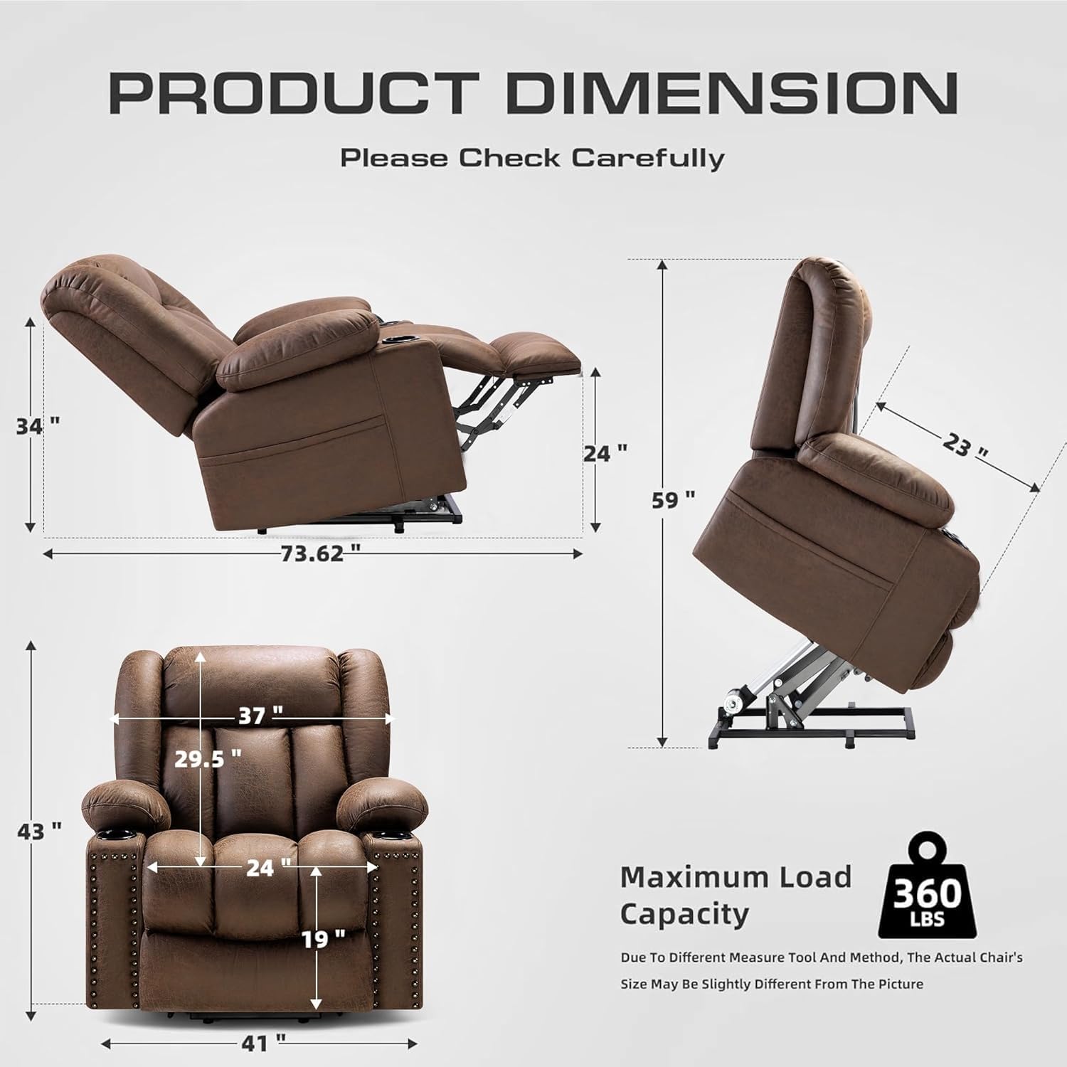 Large Power Leather Lift Recliner Chair with Heat and Massage