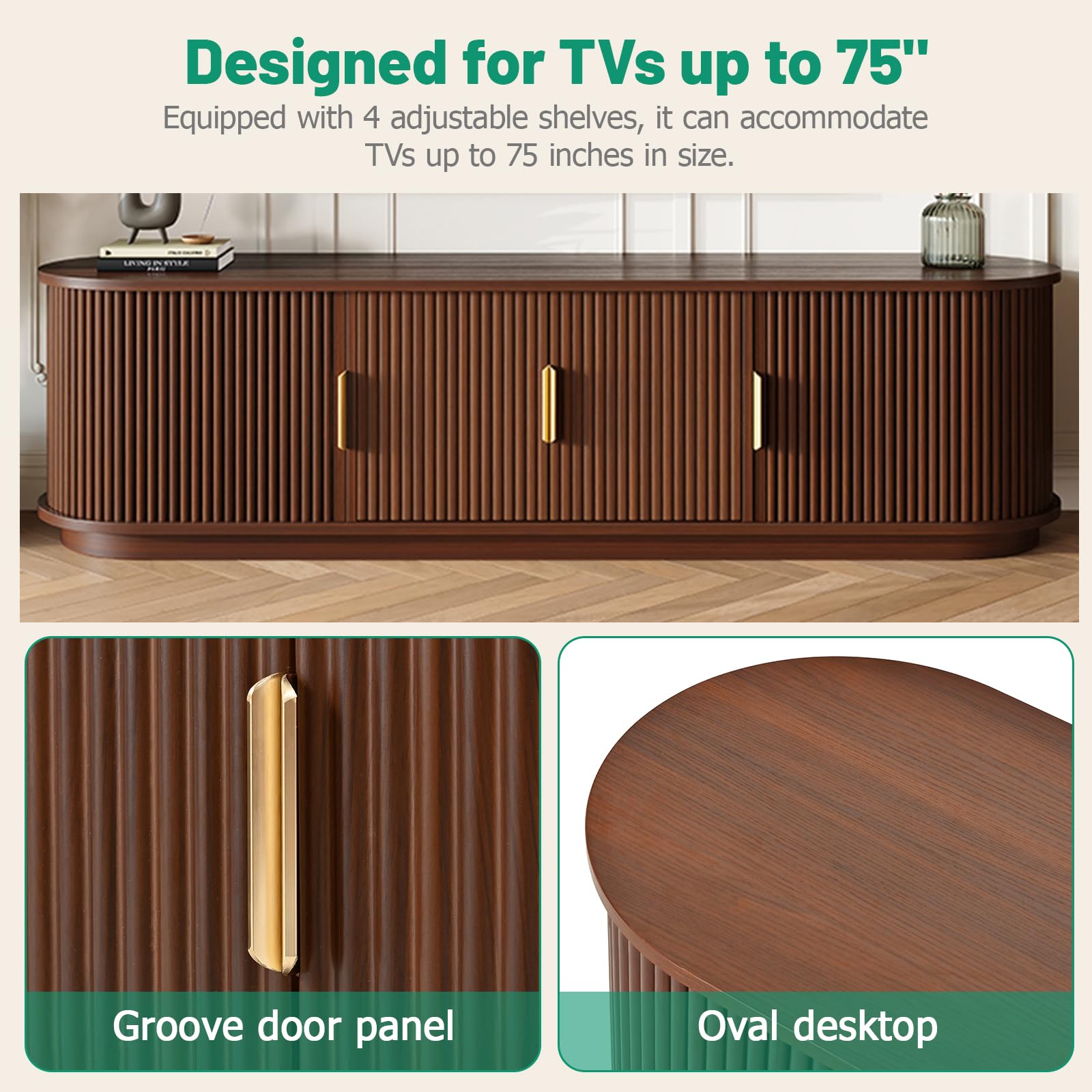 66.9" Wooden TV Stand with Sliding Doors