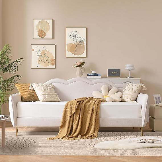Twin Size Upholstered Daybed with Cloud-Shaped Backrest