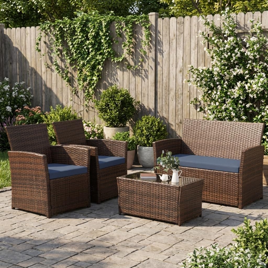 4 Piece Outdoor Patio Furniture Set with Table and Loveseat