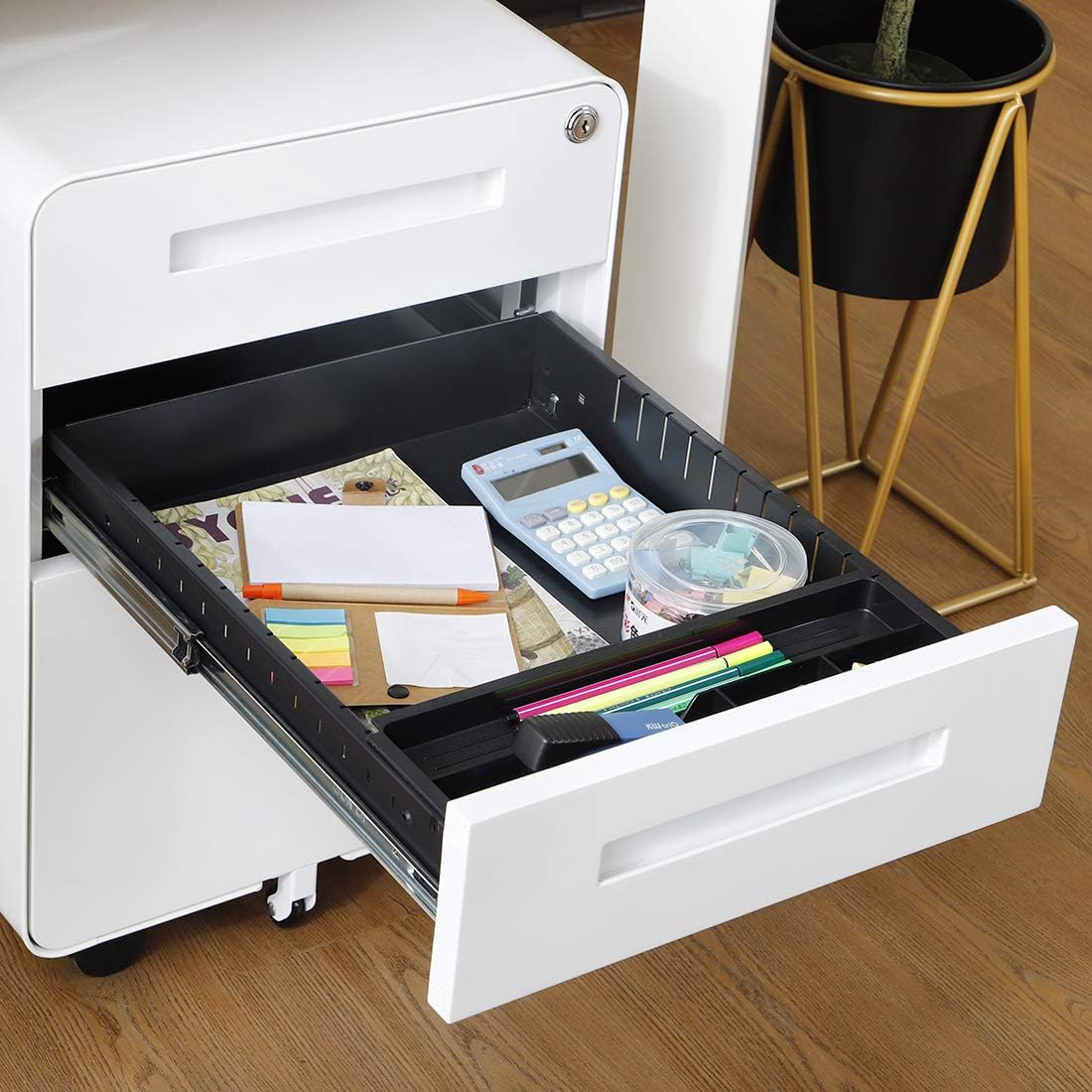 GarveeHome 3 Drawer Mobile File Cabinet with Lock, Under Desk Metal Filing Cabinet for Home Office, Under Desk Storage with 5 Wheels for A4/Letter/Legal Size, Fully Assembled