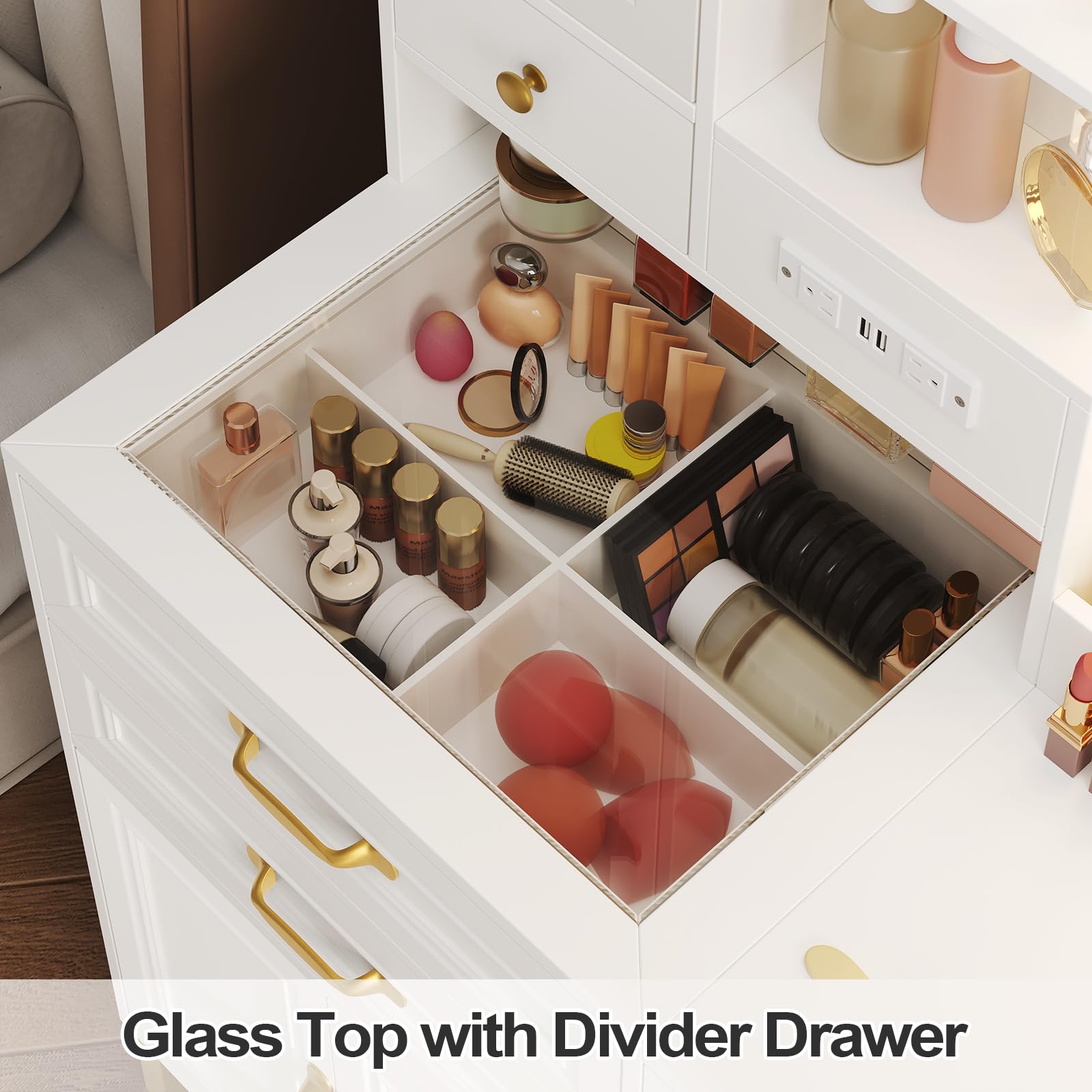 Makeup Vanity Desk with Lighted Mirror and Charging Station