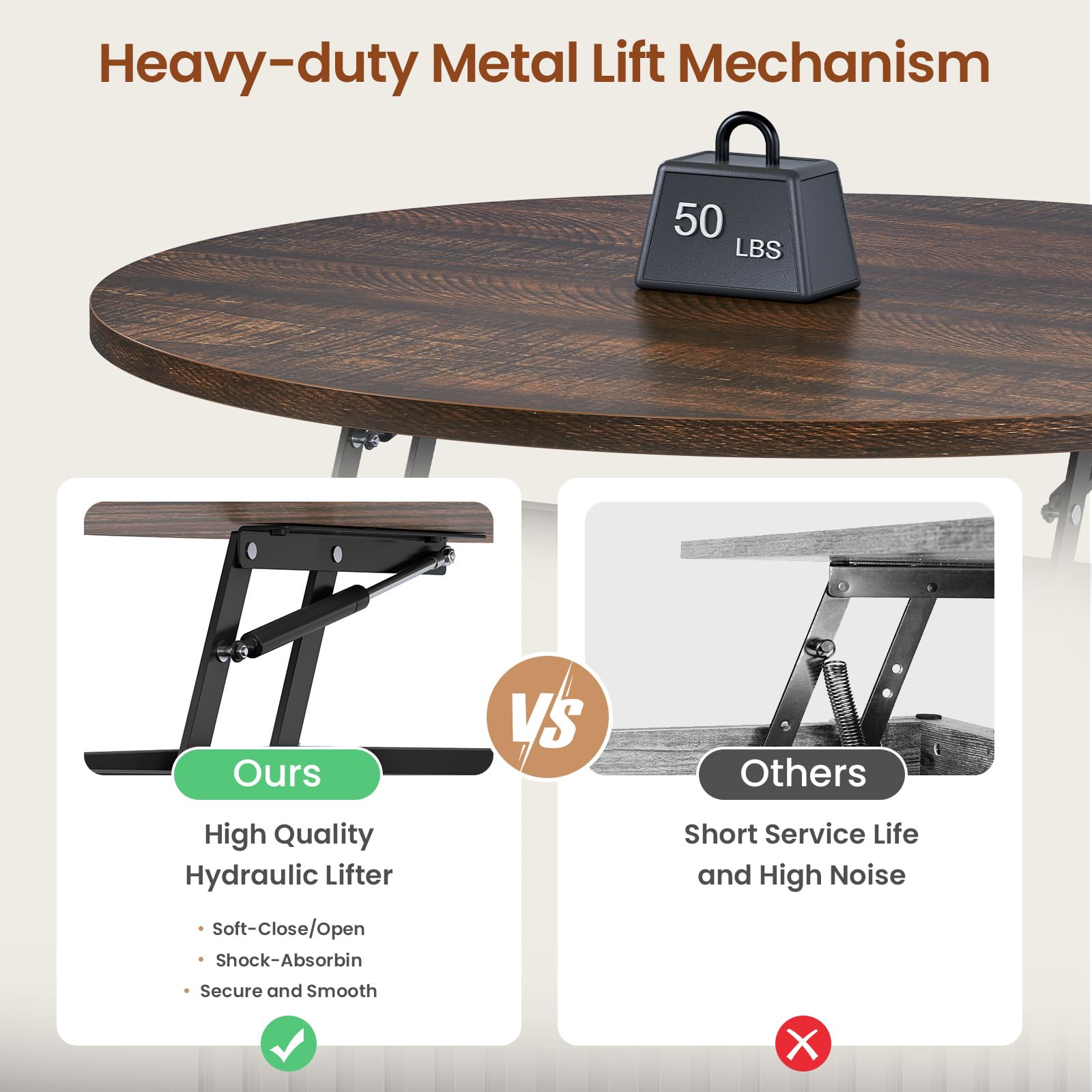31.5" Lift Top Coffee Table with Storage and LED Lighting
