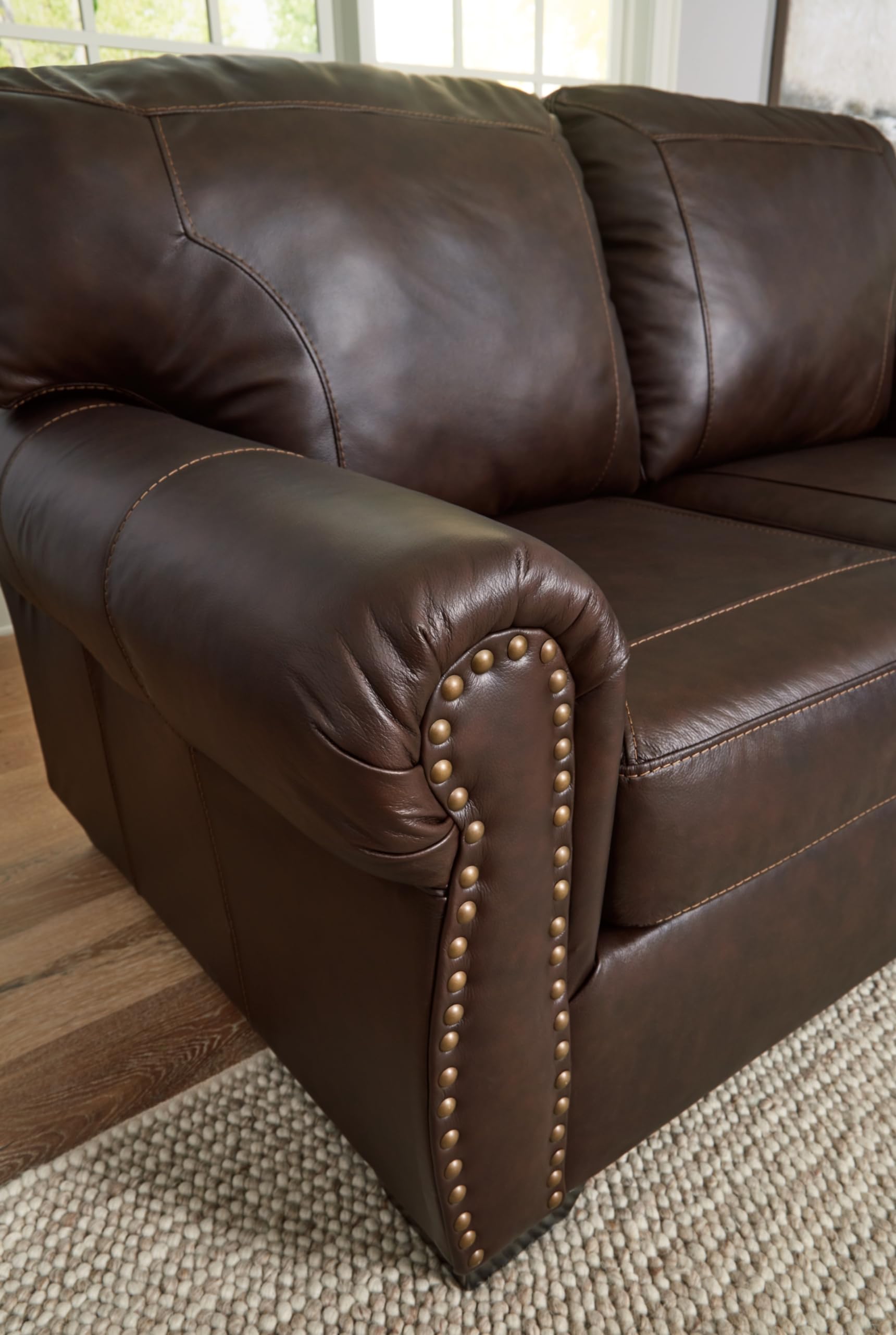 Traditional Leather Loveseat with Nailhead Trim
