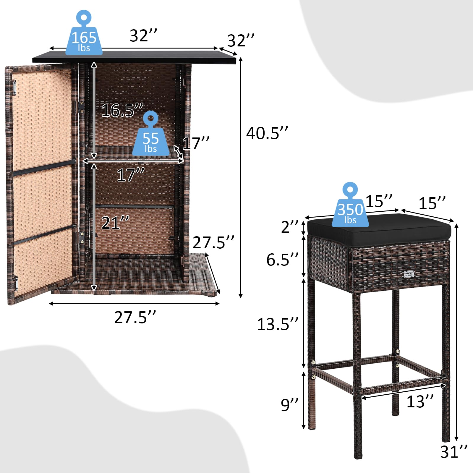 5-Piece Outdoor Wicker Bar Set with Storage