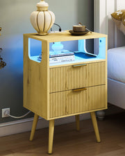 Nightstand with Charging Station and LED Lights