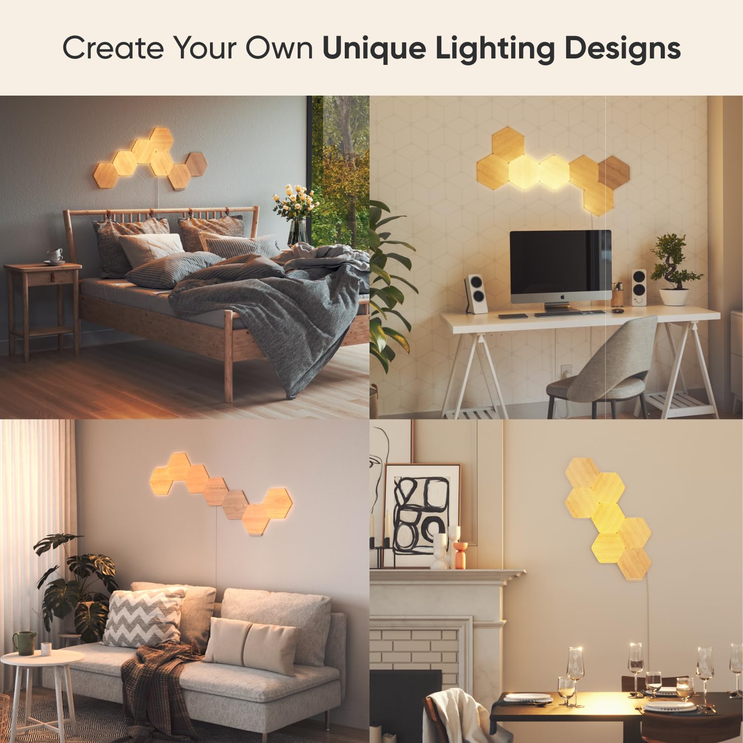 Wood Look Smart Hexagon Wall Lights 13-Pack