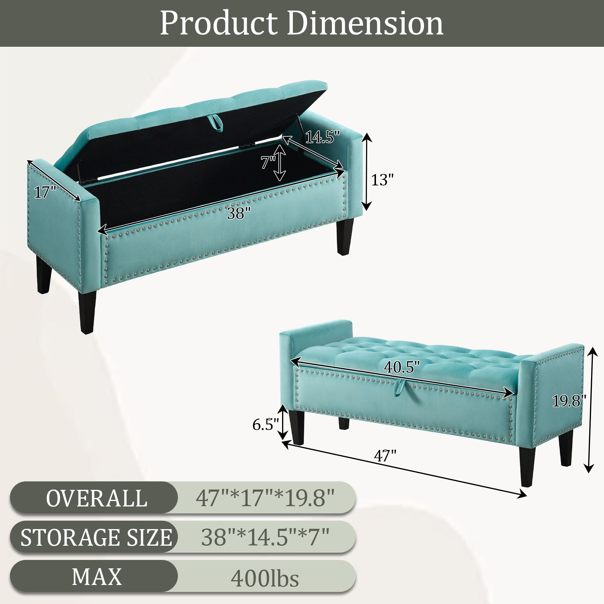 Velvet Storage Ottoman Bench with Arms