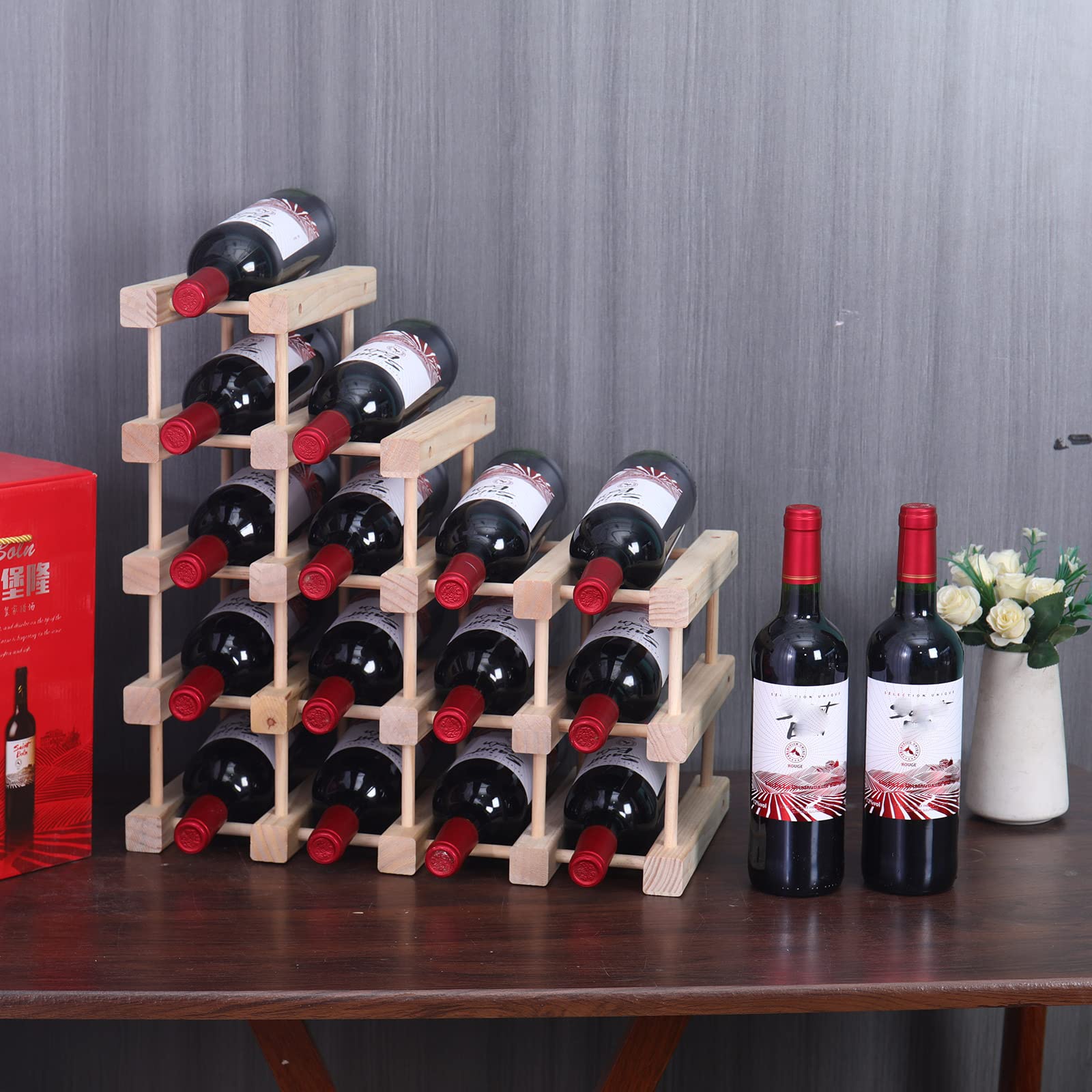 16-Bottle Pine Wood Wine Rack