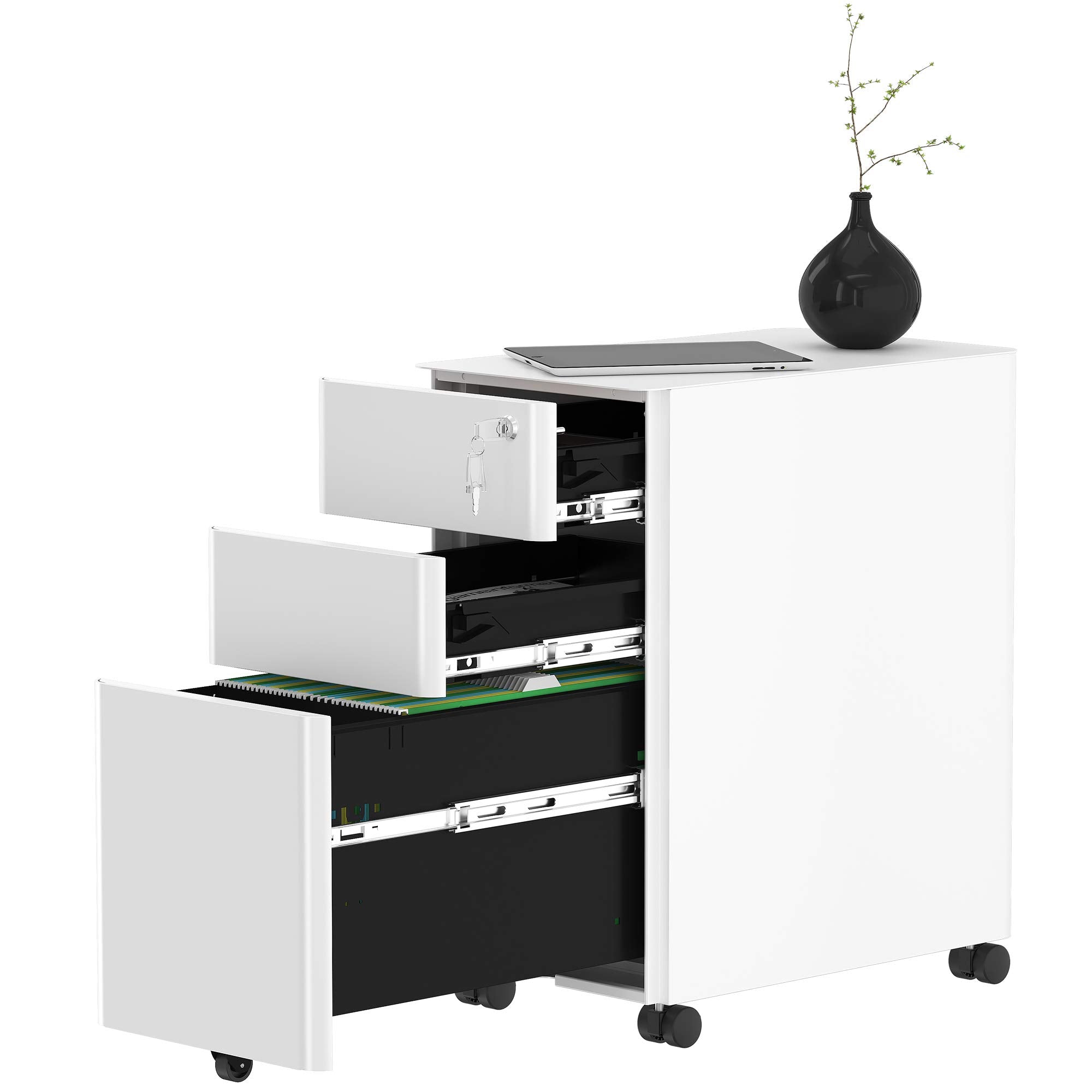 3-Drawer Mobile Filing Cabinet with Lock