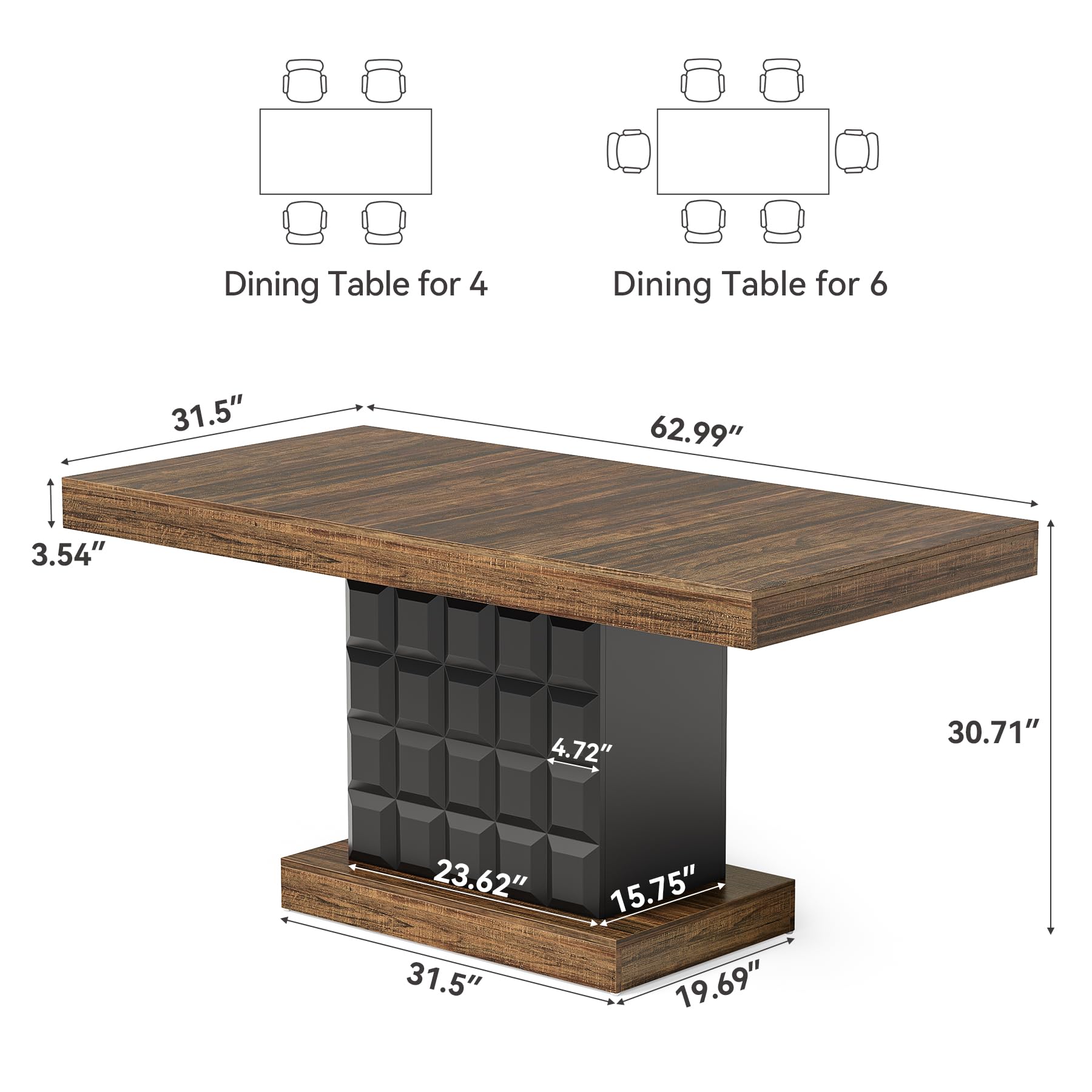 63" Modern Dining Table for 4-6 People
