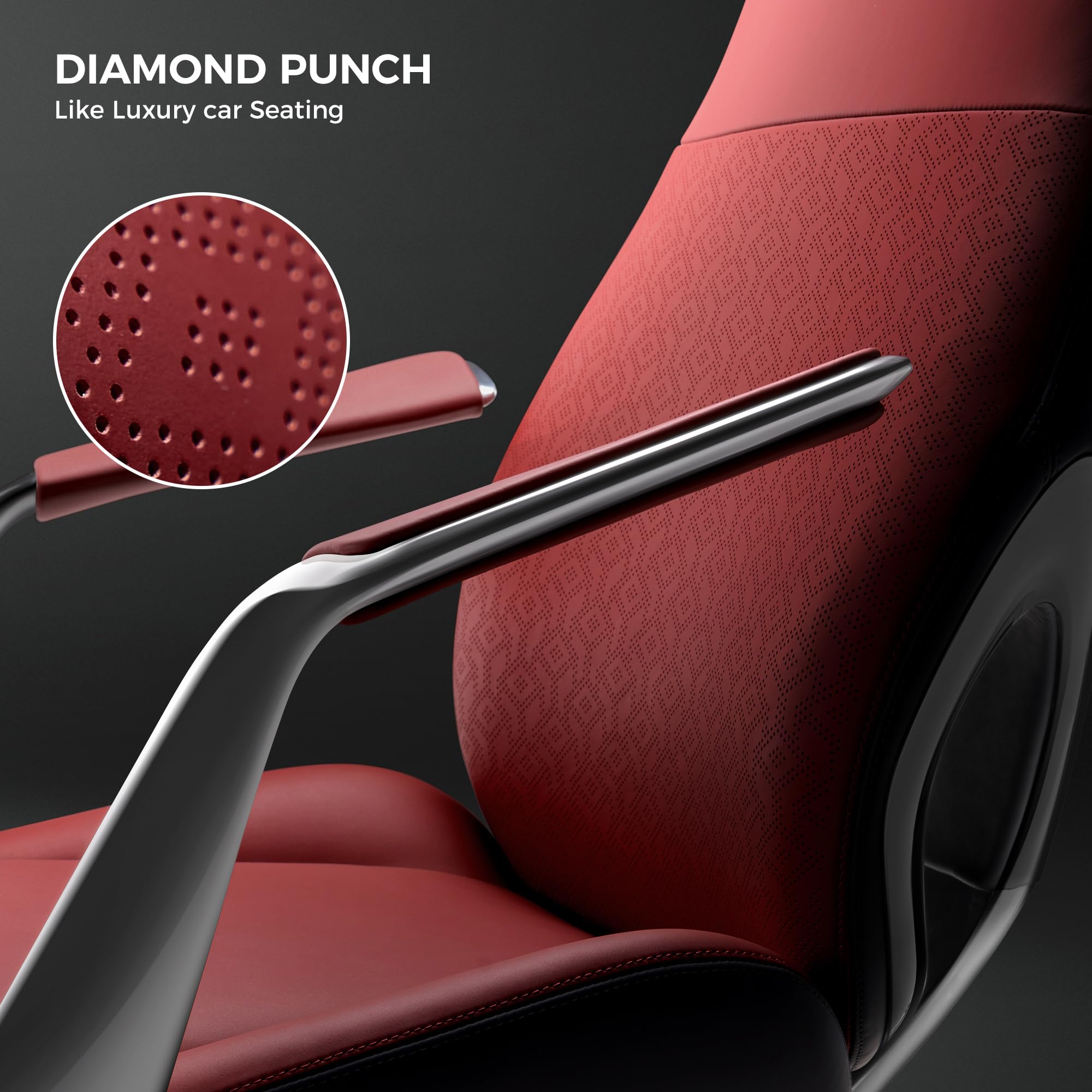 Luxury Executive Office Chair Genuine Leather High Back Ergonomic Reclining Red