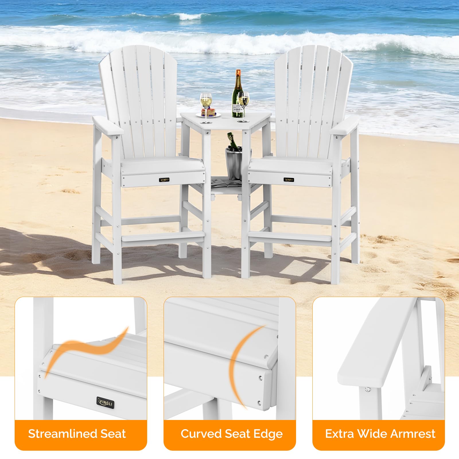 Tall Adirondack Chairs Set of 2 with Dual Trays