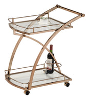 Rolling Bar Serving Cart with Glass Shelves and Wine Rack
