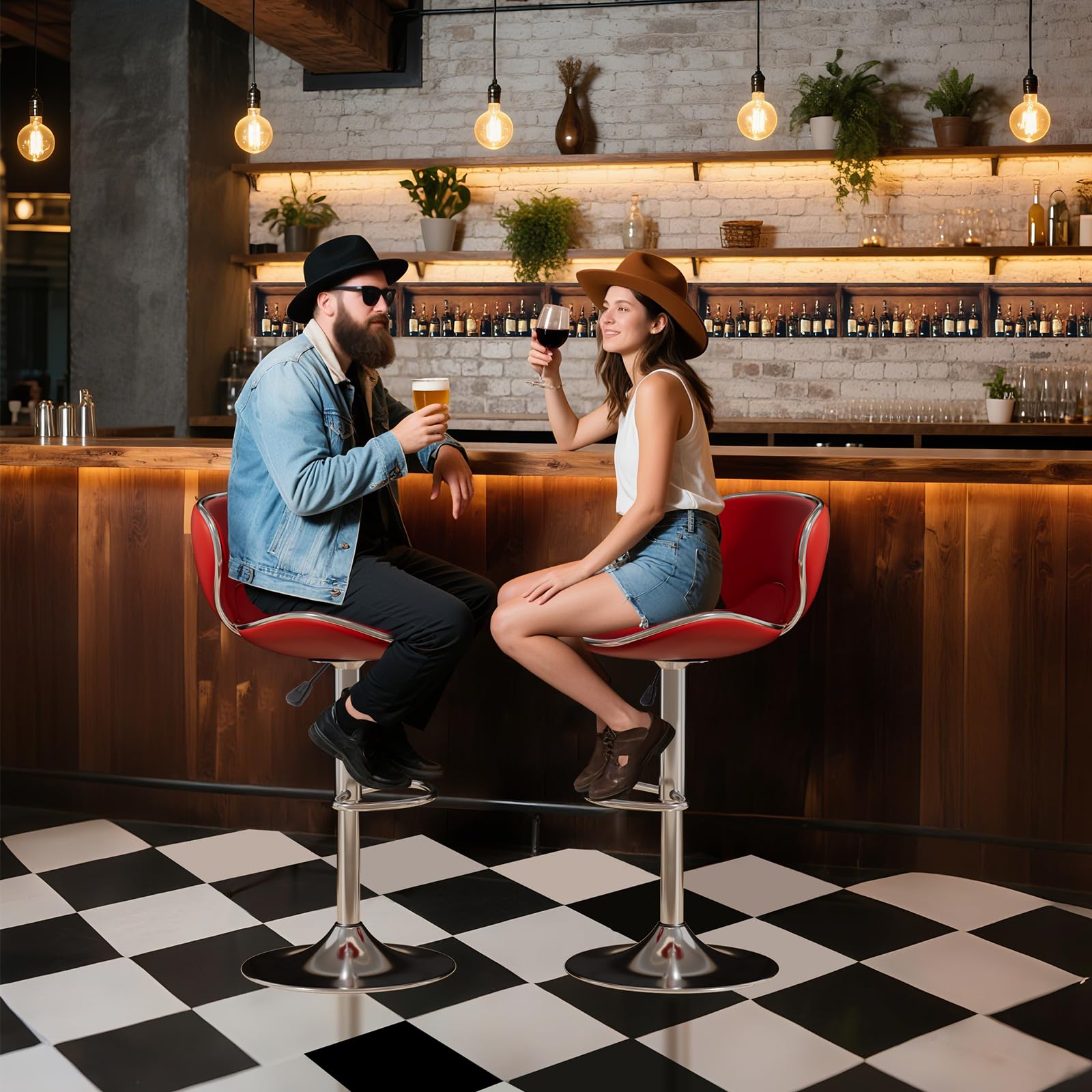 Adjustable Swivel Bar Stools Set of 2 - Red