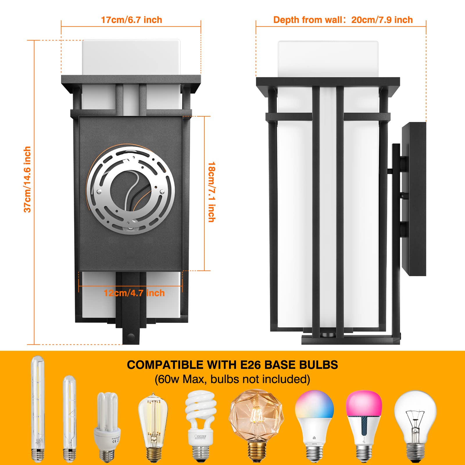 Modern Outdoor Wall Sconce Black Aluminum Frosted Glass