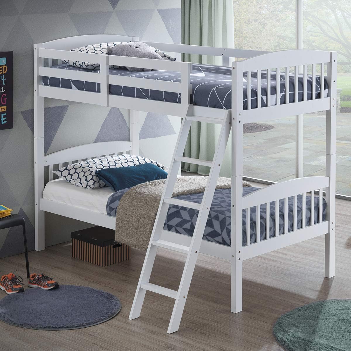 Twin Over Twin Bunk Bed with Ladder and Safety Rail