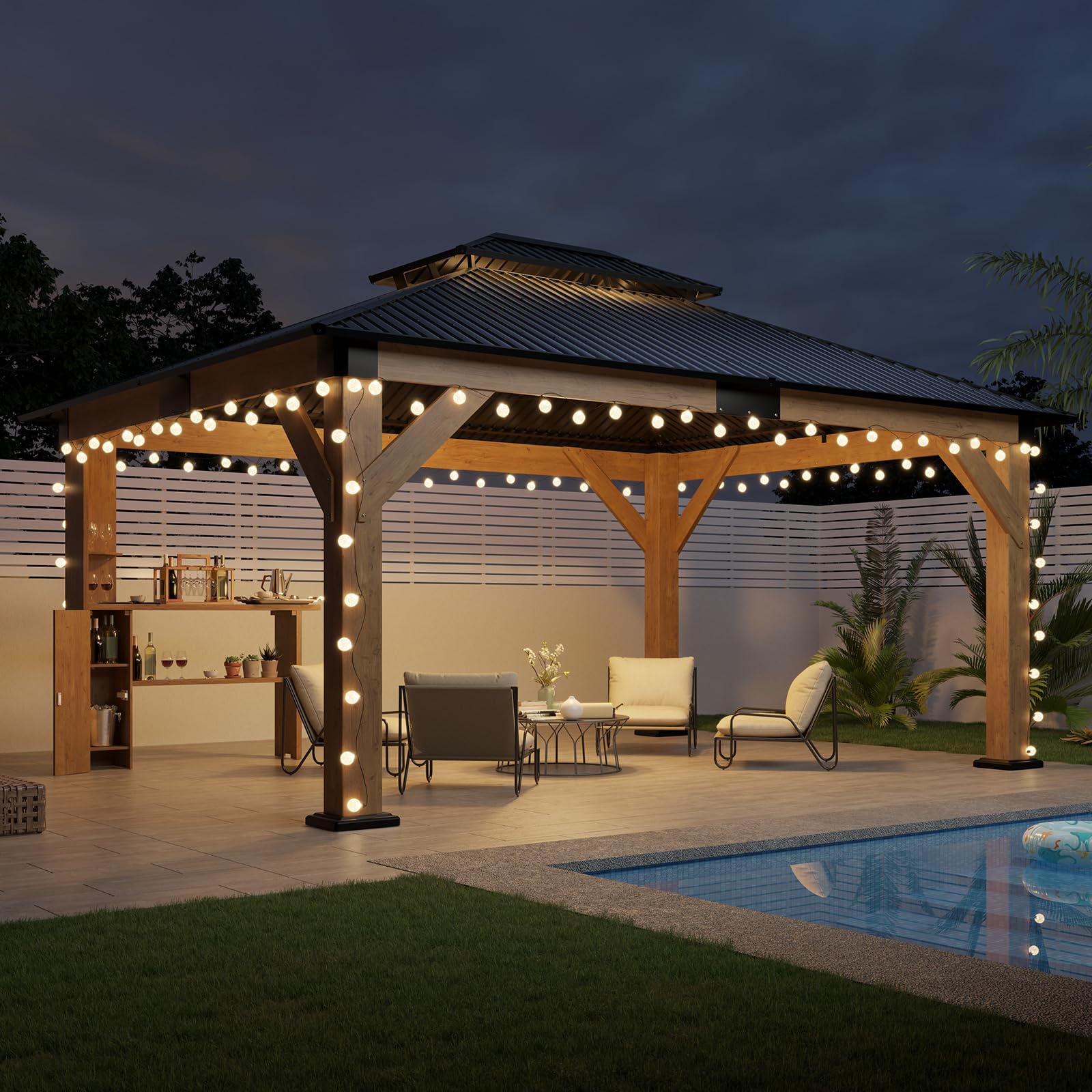 13x15 Hardtop Gazebo with Storage Bar Counter