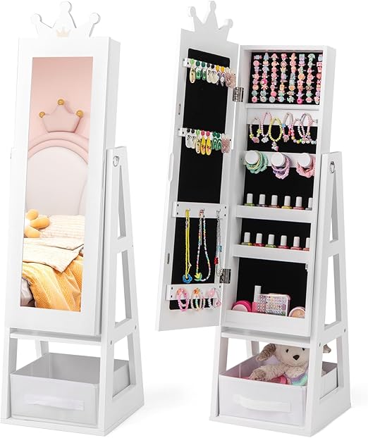 Kids Jewelry Armoire with Full-Length Mirror