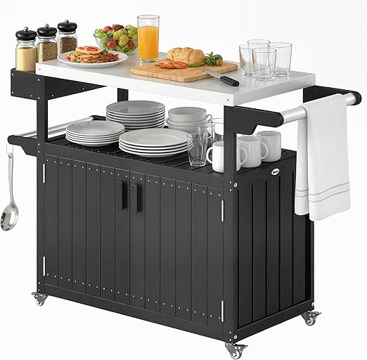 Outdoor Bar Cart with Storage Cabinet