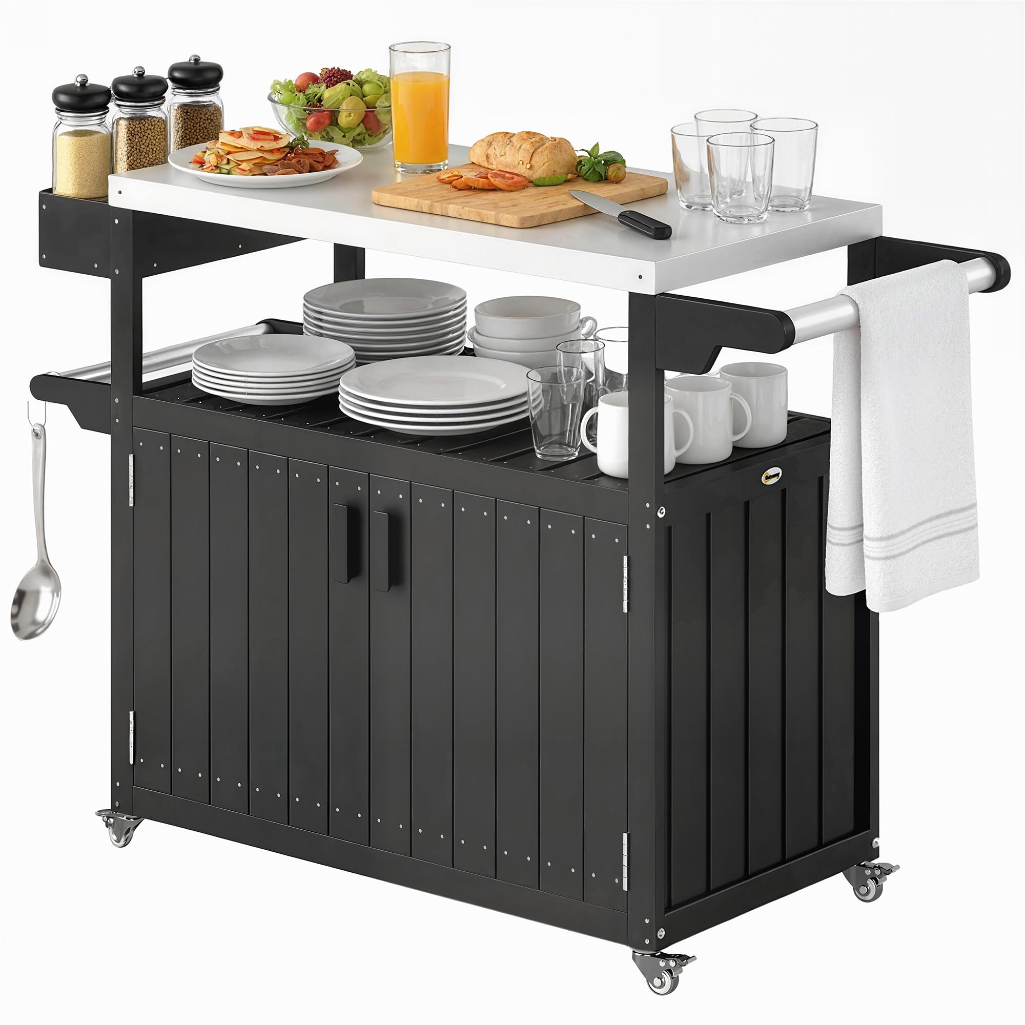 Outdoor Bar Cart with Storage Cabinet