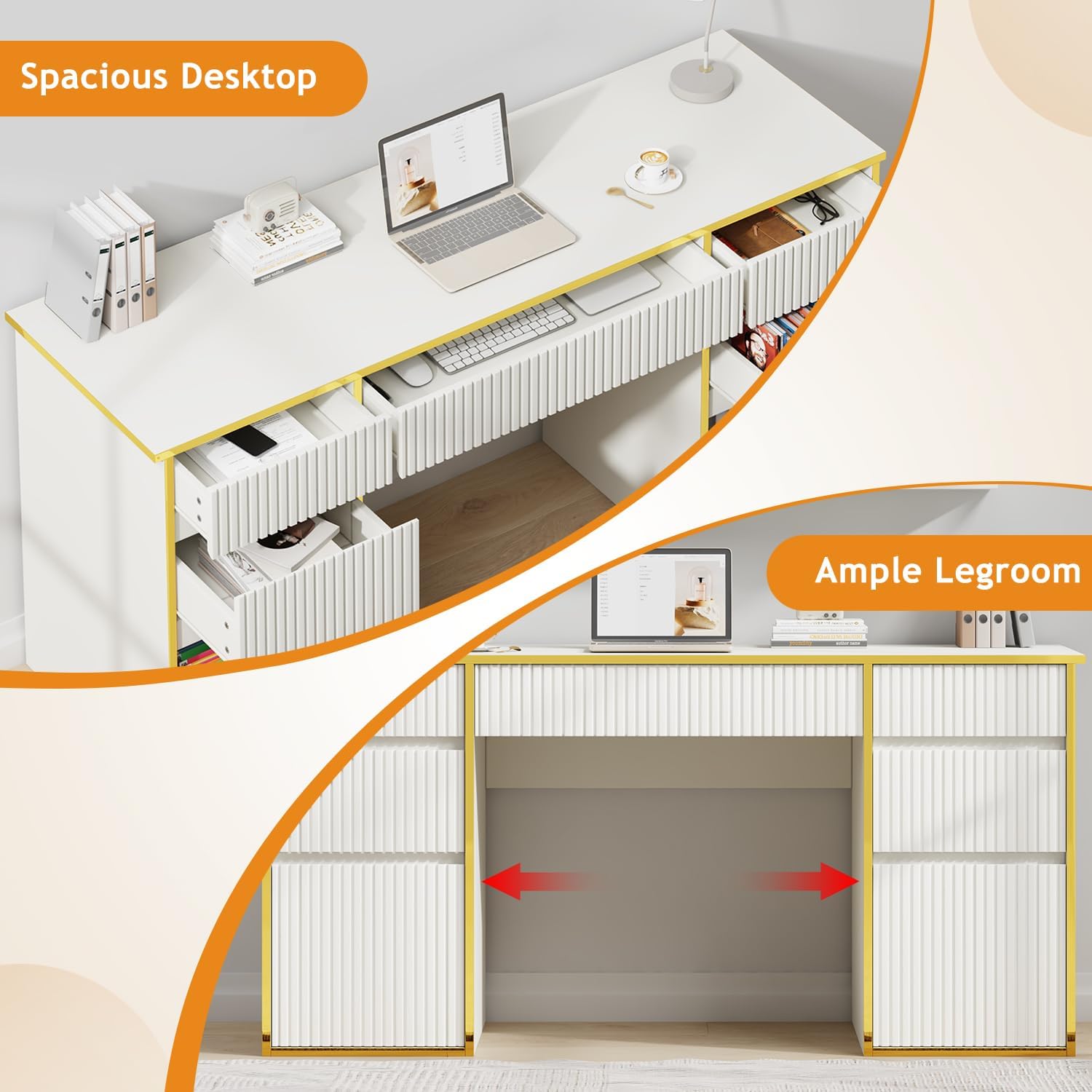 White Computer Desk with Drawers 58 Inch