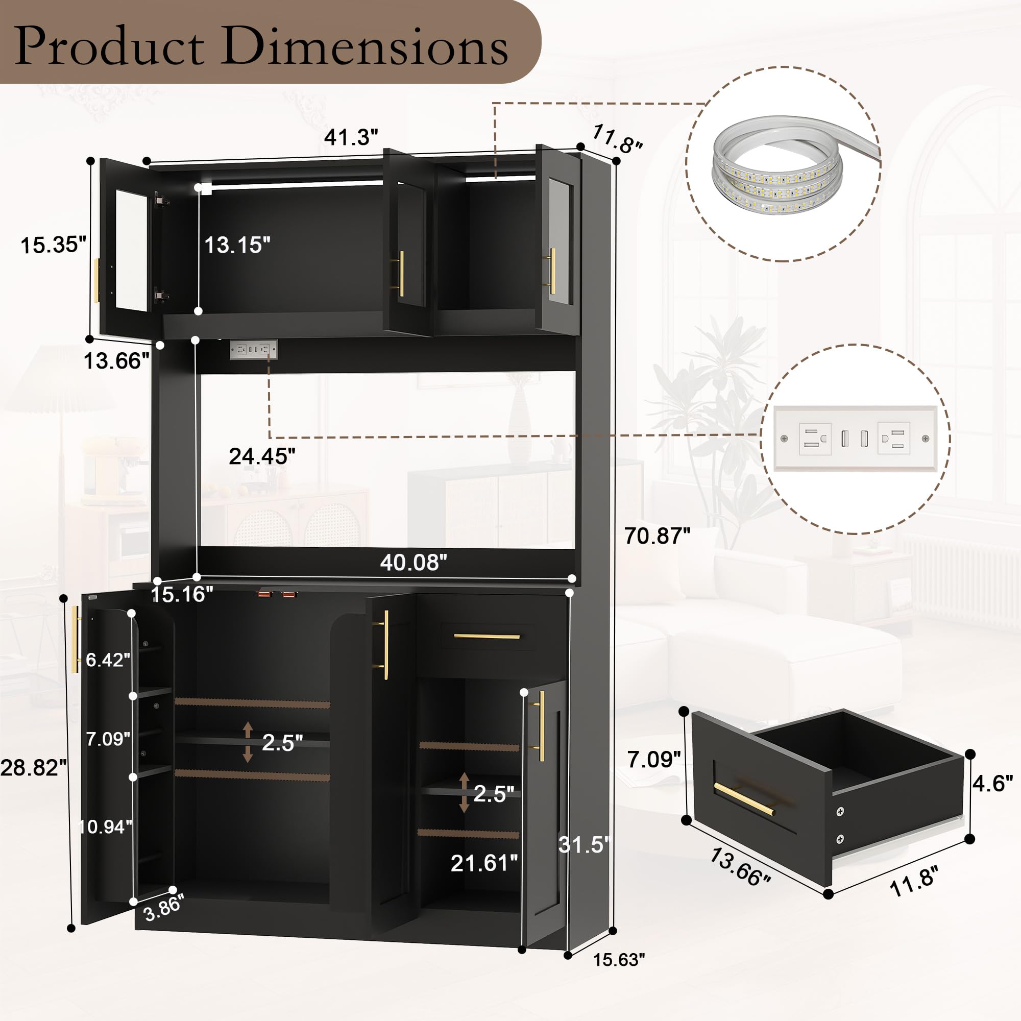 Kitchen Pantry Cabinet with LED Lighting