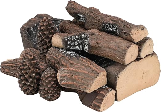 Large Ceramic Gas Fireplace Logs - 10 Piece Set