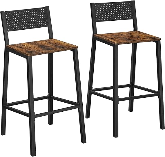 Rustic Brown Bar Stool with Backrest