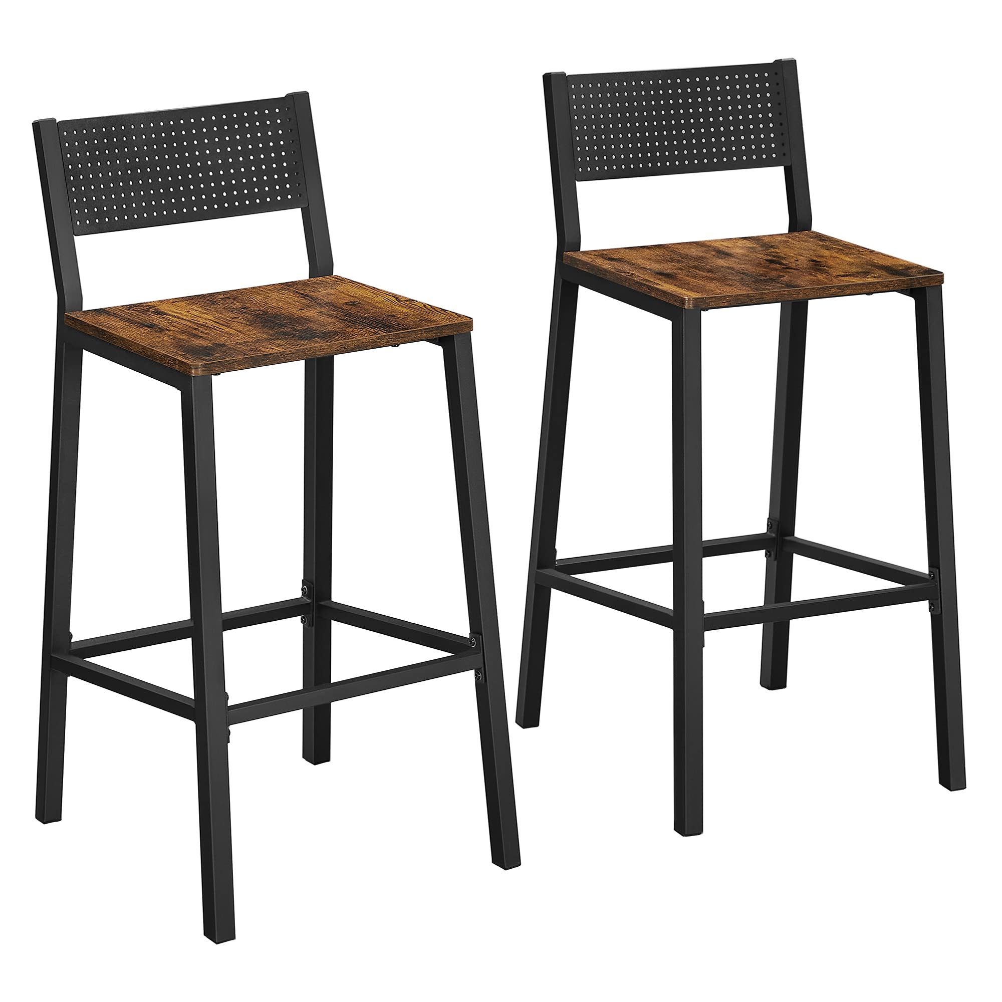 Rustic Brown Bar Stool with Backrest