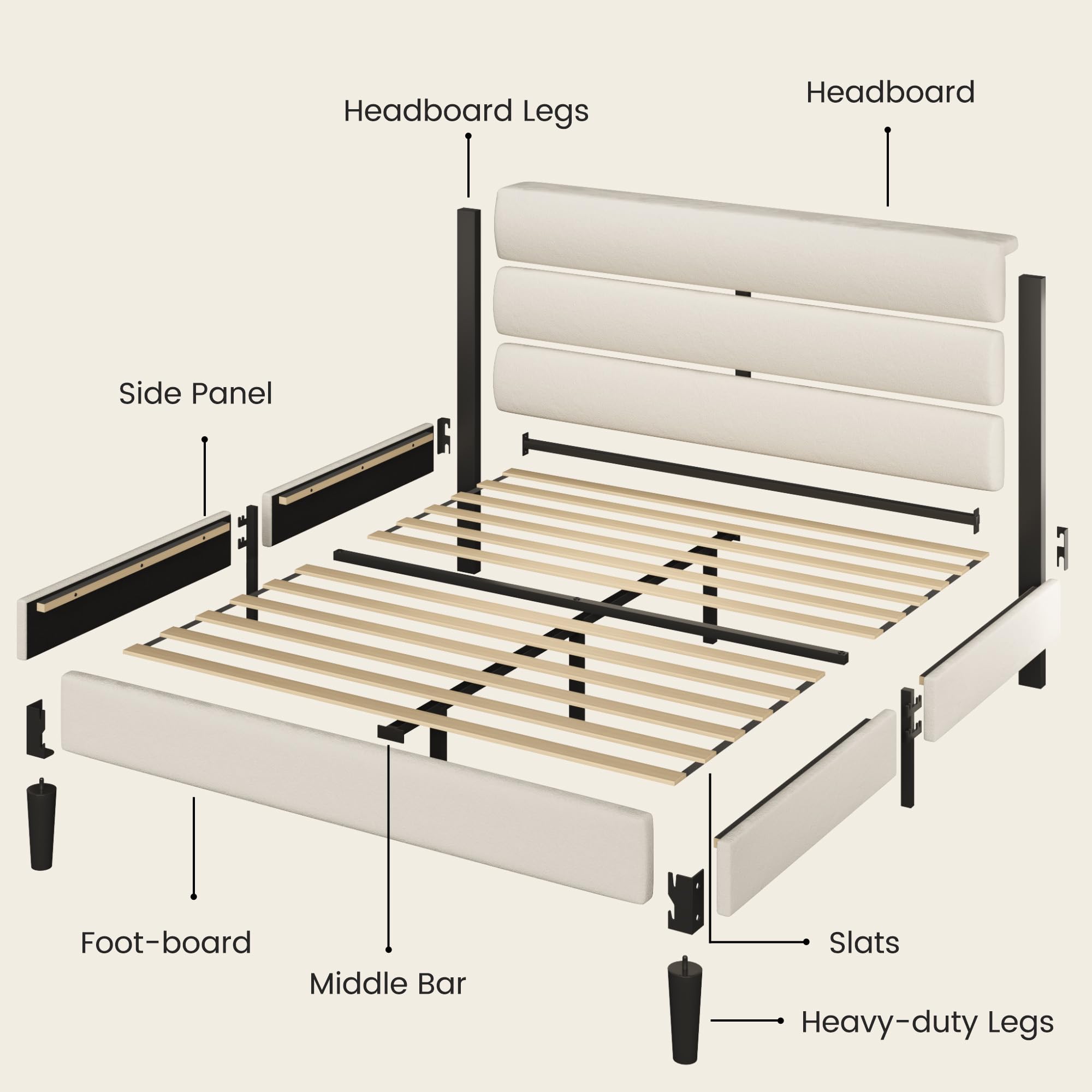 Queen Platform Bed Frame with Velvet Upholstered Headboard