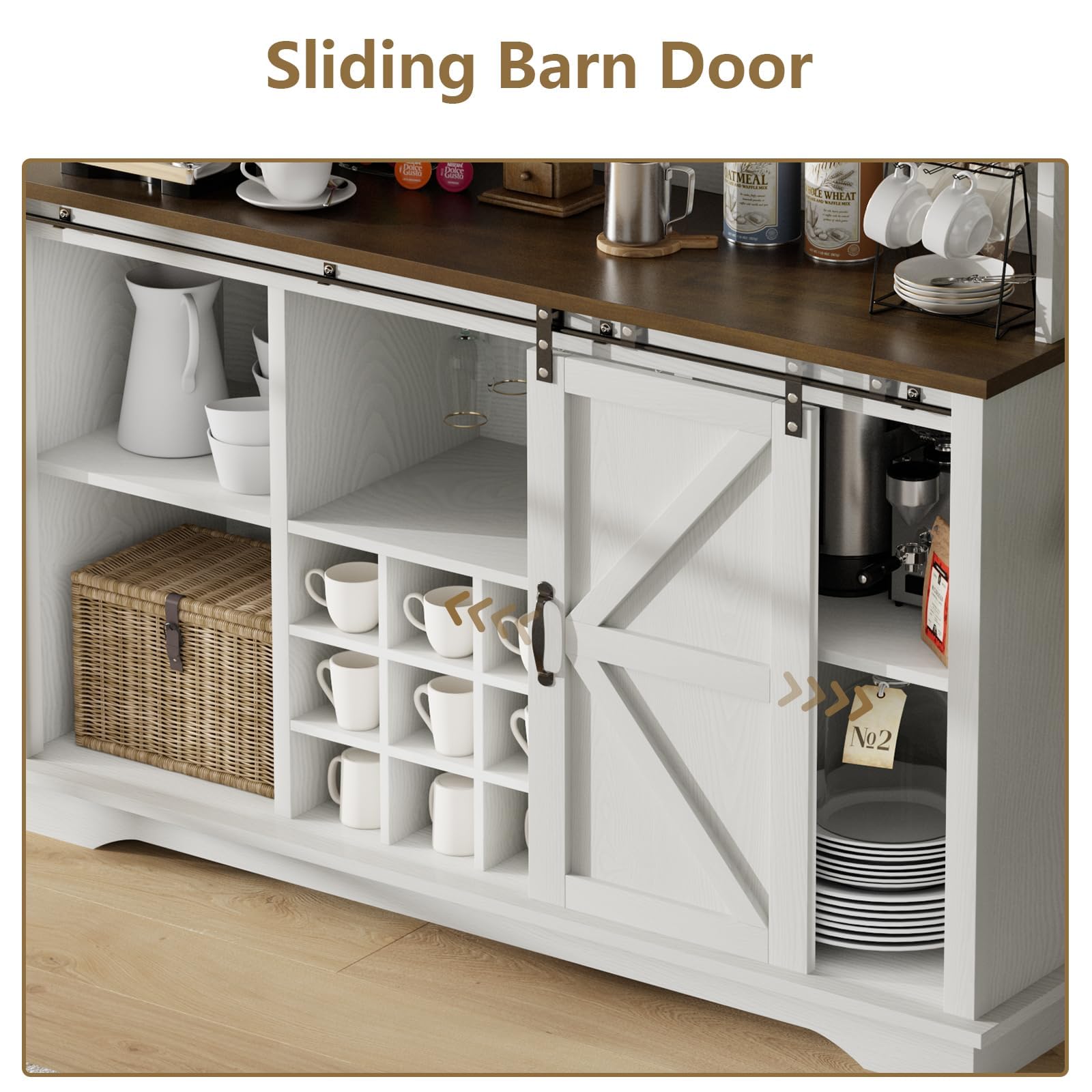 Farmhouse Coffee Bar Cabinet with Wine Storage