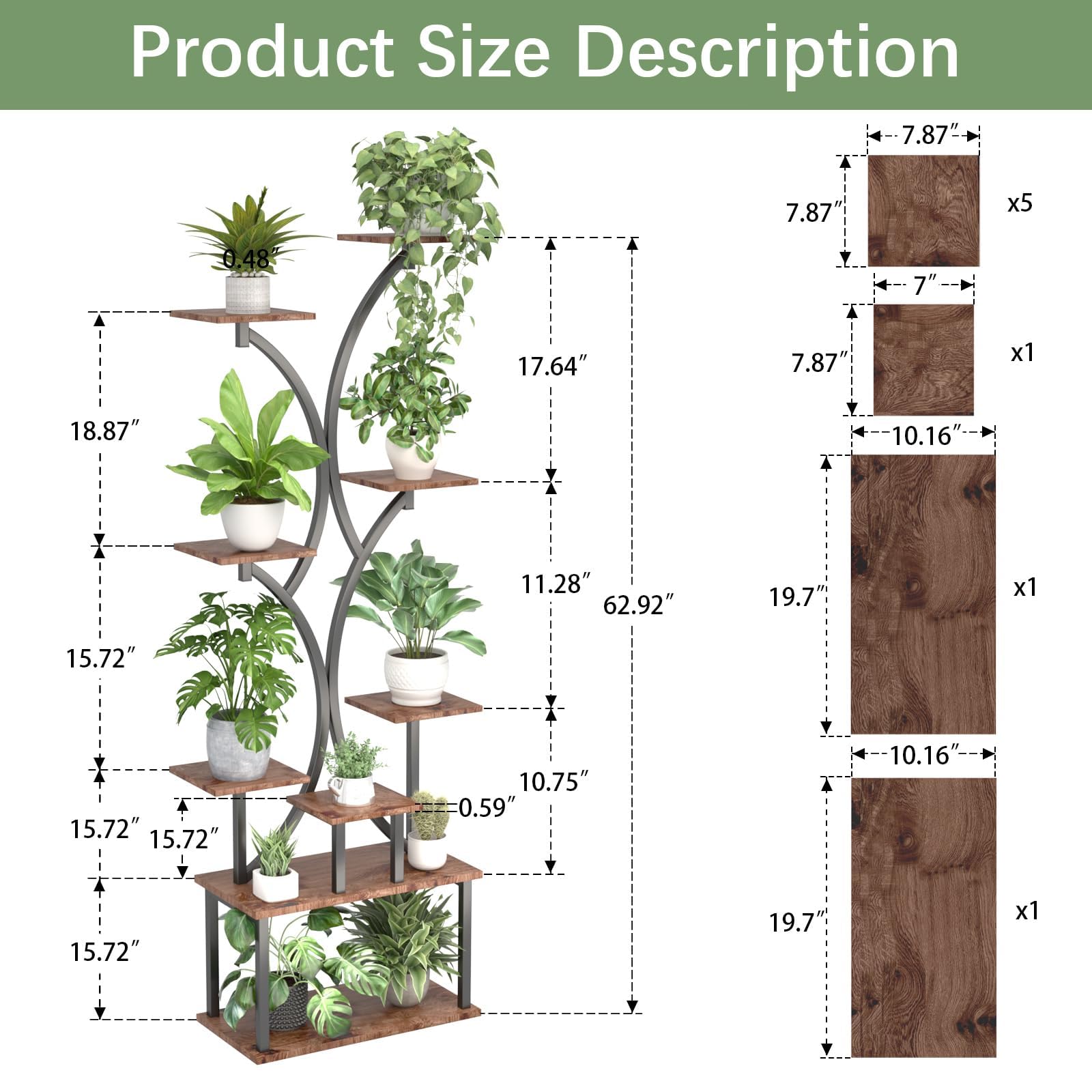 65 Inch Plant Stand with Grow Lights - 9 Tier Metal Indoor Plant Shelf